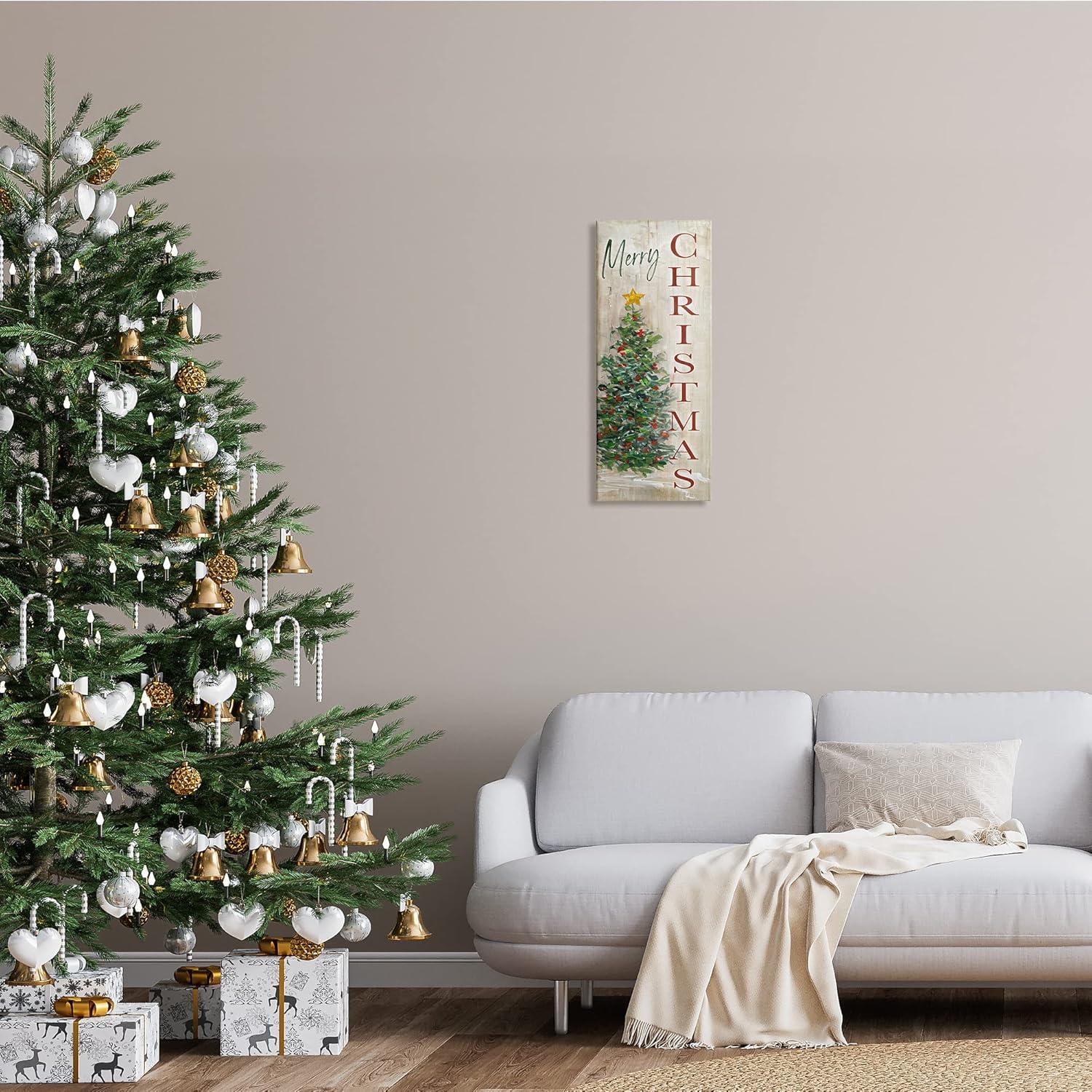 Industries Merry Christmas Greeting Festive Rustic Holiday Tree 10 in x 24 in Painting Canvas Art Print, by Stupell Home Décor