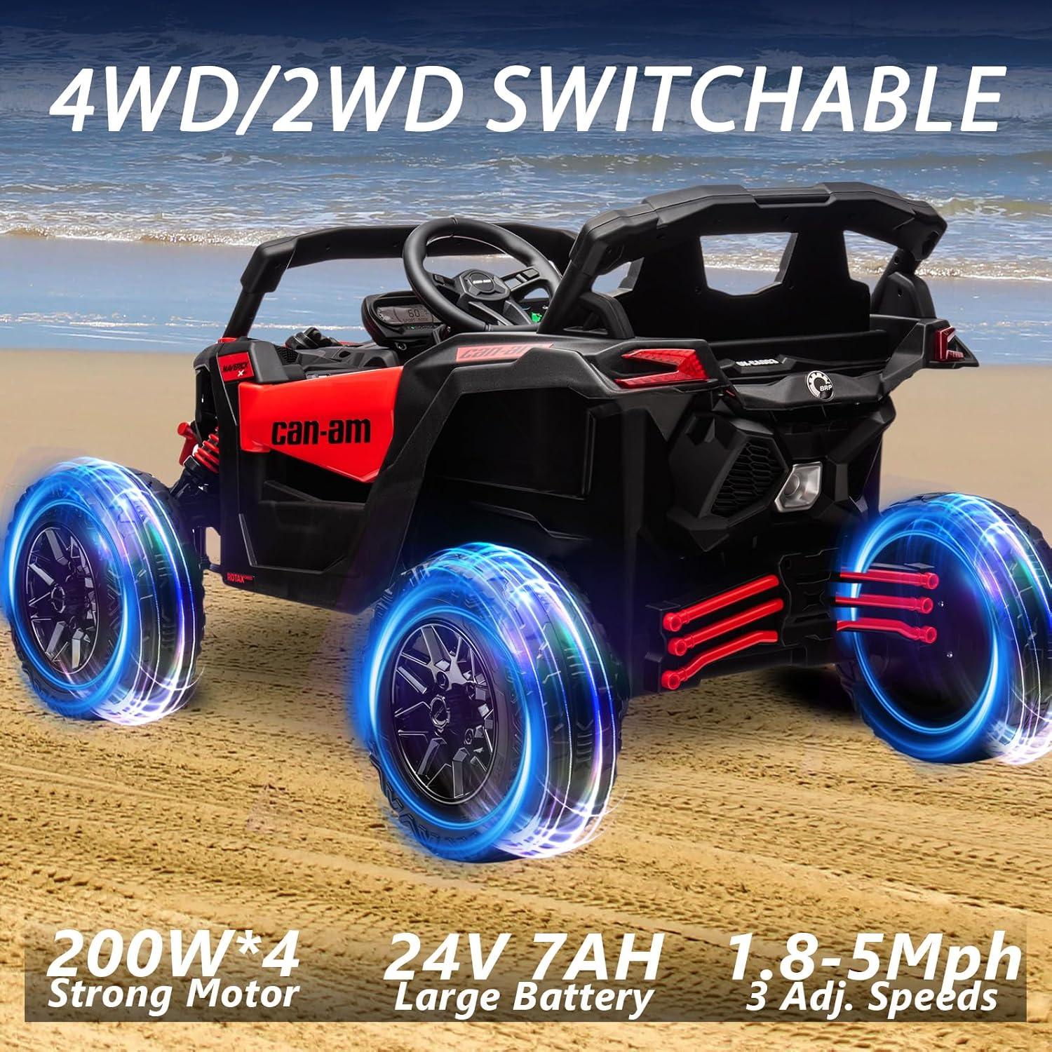 Red 24V 4x4 Ride-On Car with EVA Tires and LED Lights