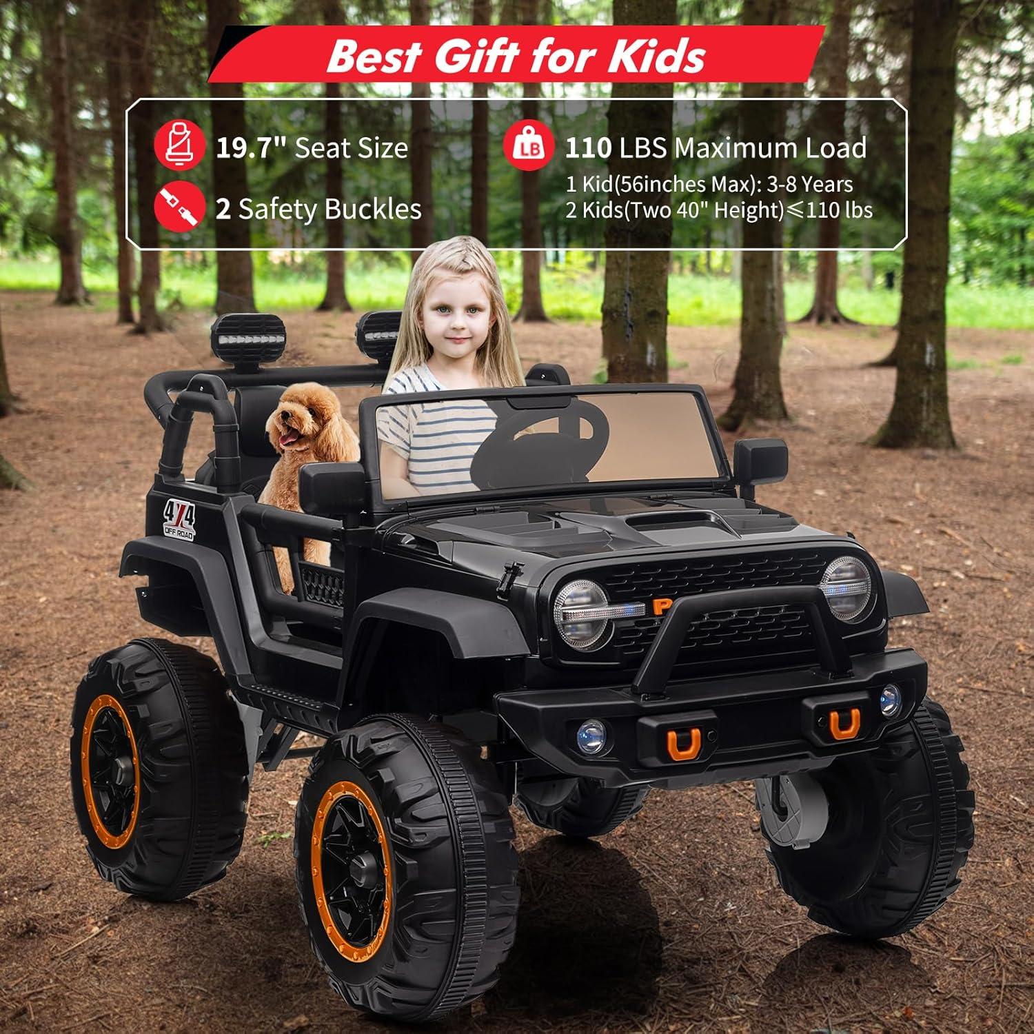 Garvee 24V Kids Ride on Truck Car with Remote Control & 2 Seater, 4*45W Motor, 7 AH Battery Powered Toy Car w/ Spring Suspension, 4 Large Wheels, 3 Speeds, LED Lights, Bluetooth for Girls Boy