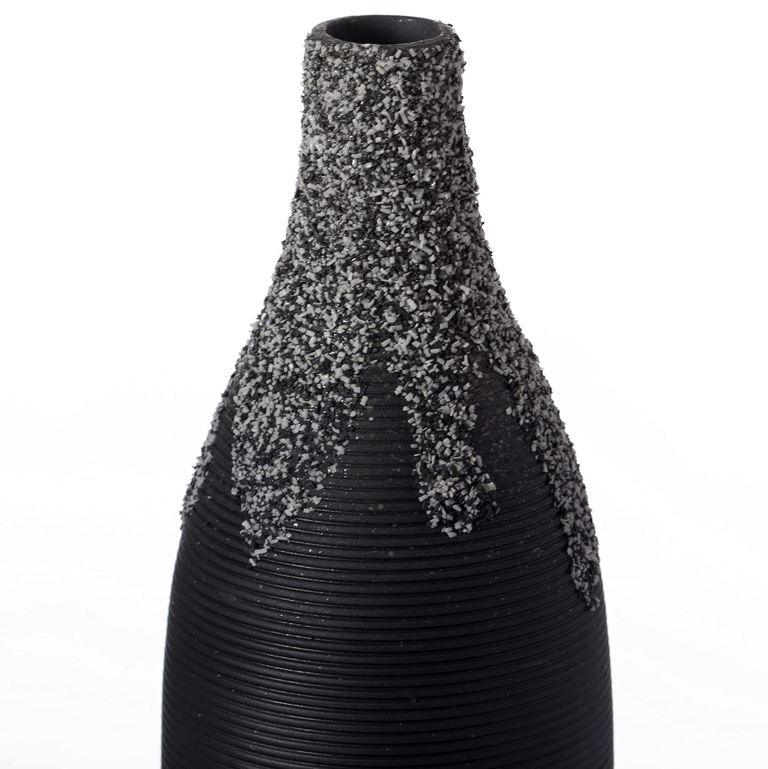 Uniquewise 9 Inch Modern Decorative Ceramic Table Vase Ripped Design Bottle Shape Flower Holder, Black