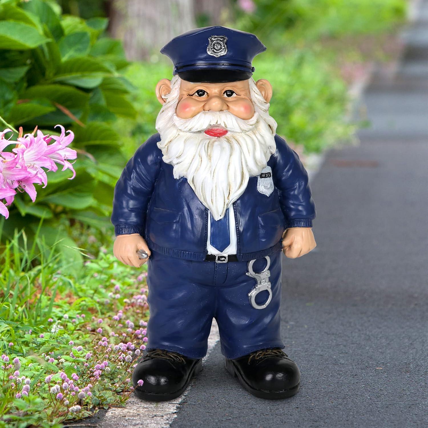 Hand-Painted Policeman Garden Gnome Statue with Handcuffs