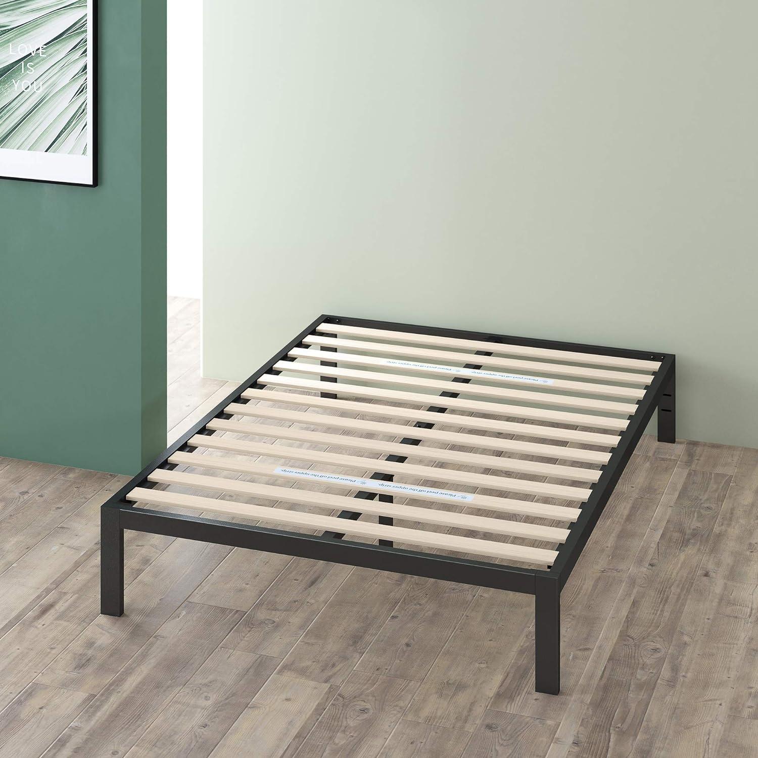 Modern Studio Platform 1500 Metal Bed Frame/Mattress Foundation, no Boxspring needed, Wooden Slat Support, Queen