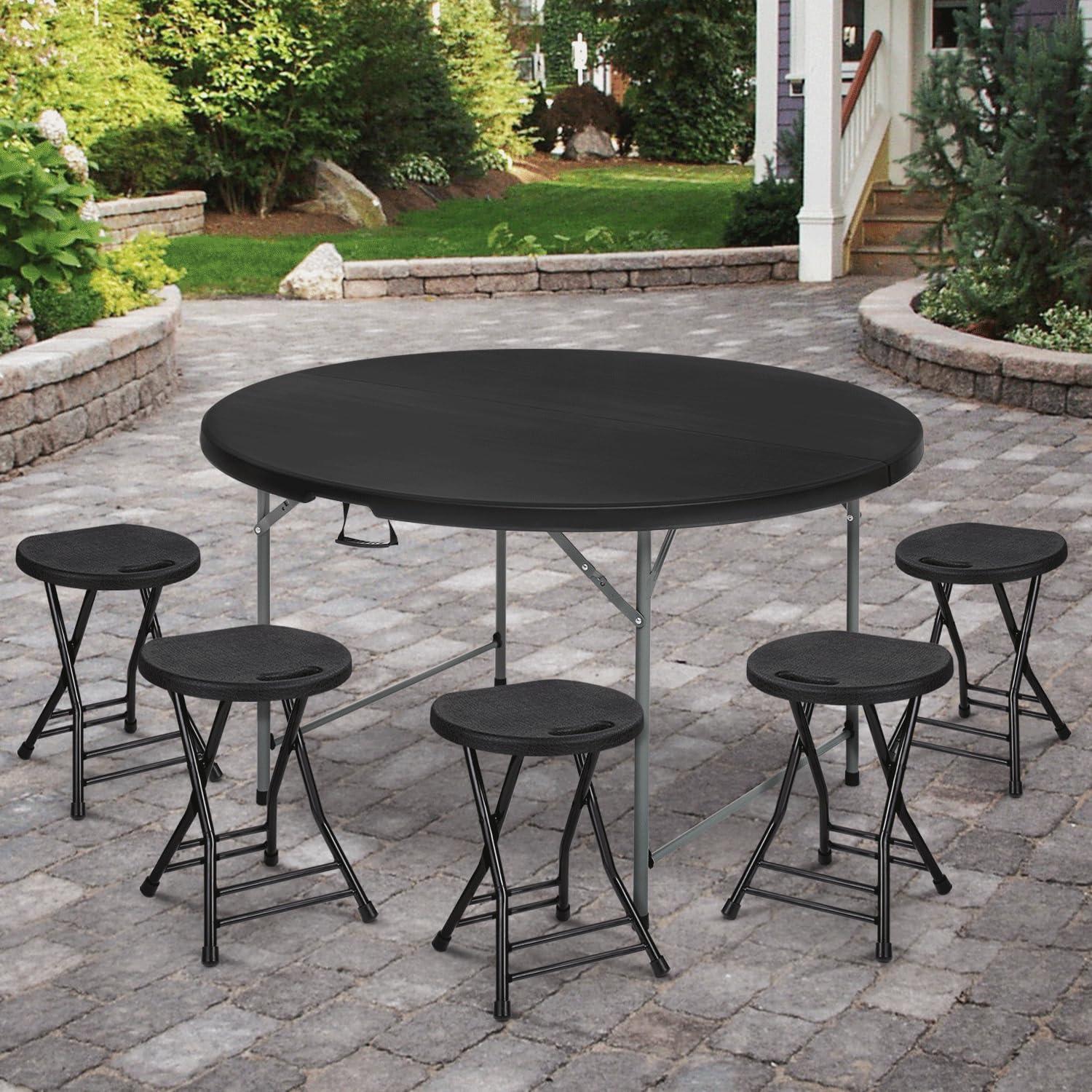 Plastic Round Folding Table, Portable Foldable Party Banquet Table for Camping Dining Outdoor Picnic