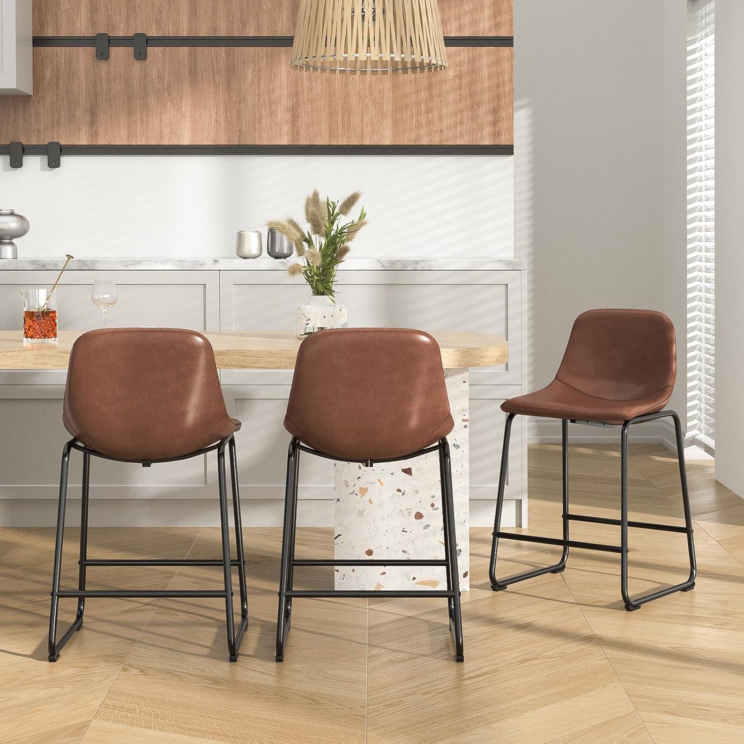 Bennium Counter Stools Set of 2, 24 inch Counter Height Bar Stools Hold up to 500 lbs, Armless Counter Height Chairs with Metal Legs & Soft Backrest for Kitchen Island Coffee Shop, Brown