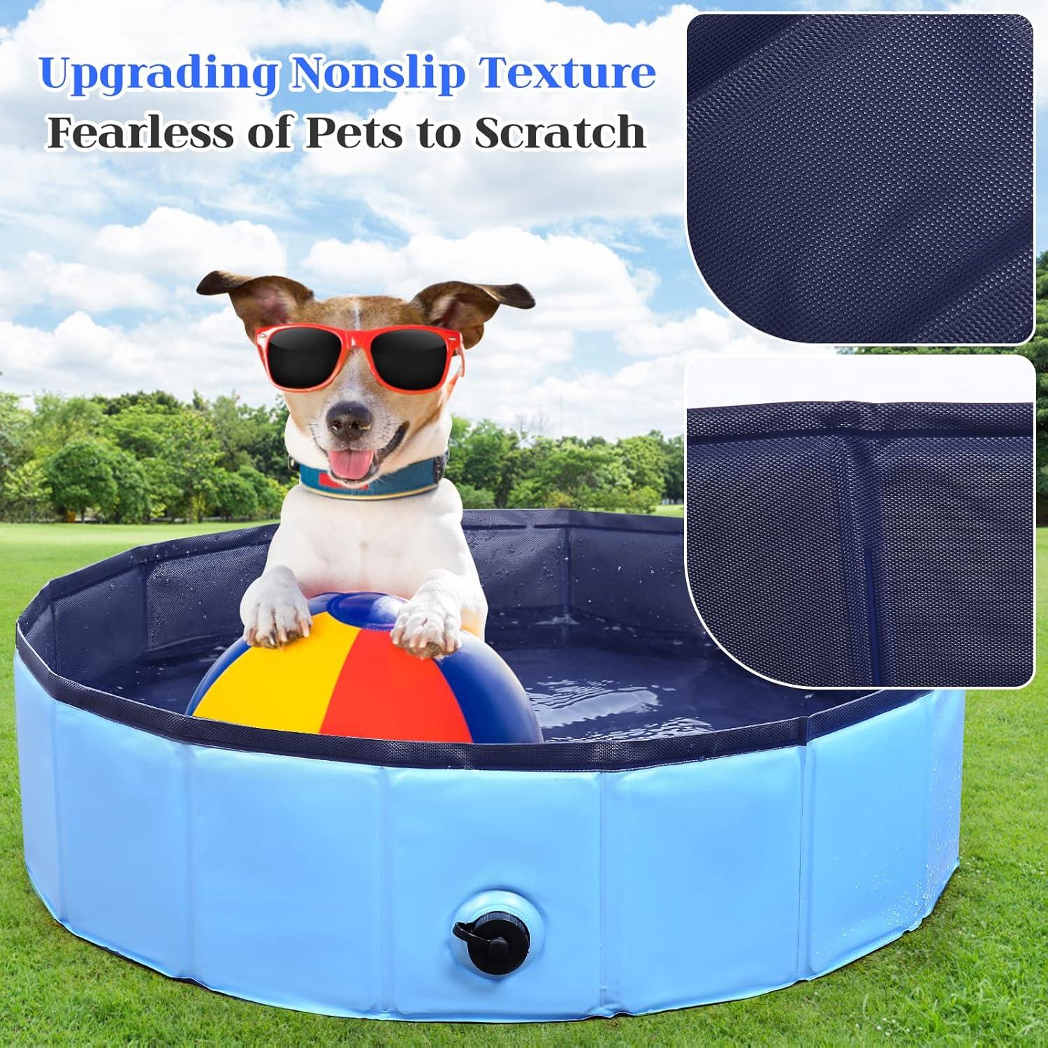 Foldable Dog Bath Swimming Pool Plastic Kiddie Pool Professional Tub Collapsible Grooming Bathtub for Pets Kids Baby and Toddler, 32 x 8 Inches Blue (Blue, S - 32'' x 8'')