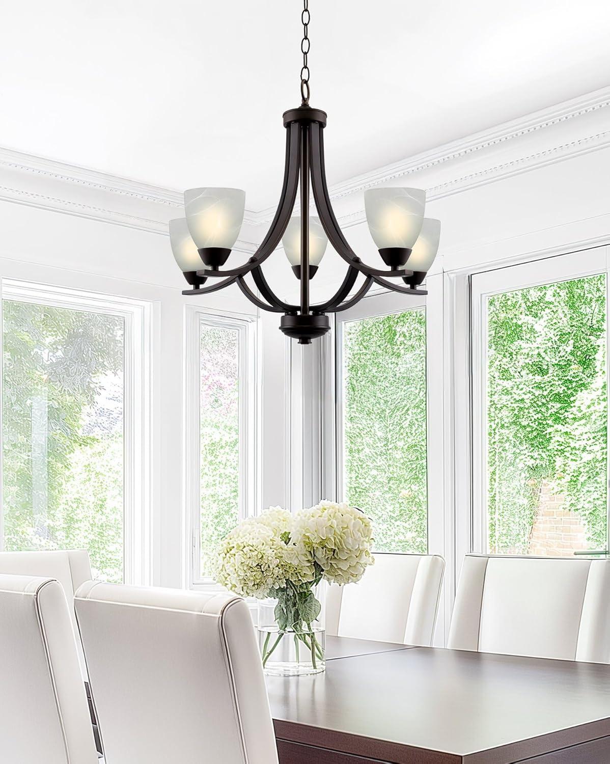 Weston 24" Oil Rubbed Bronze 5-Light Chandelier with Alabaster Glass Shades