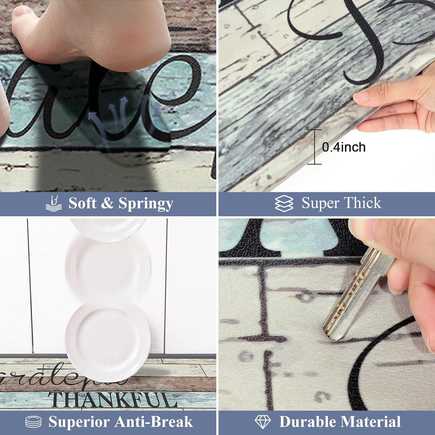 Rosalind Wheeler The Anti Fatigue Kitchen Mat Set of 2 Non Slip Cushioned Kitchen Mats for Floor Waterproof Farmhouse Kitchen Rugs and Mats Set Comfort Standing Desk Mat Carpet