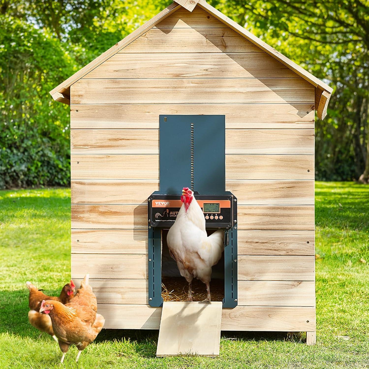 VEVOR Automatic Chicken Coop Door, Auto Chicken Door Opener with Timer & Light Sensor Aluminum Chicken Coops Door with Remote Control and LCD Screen, 4 Modes Opening, Battery or DC Powered