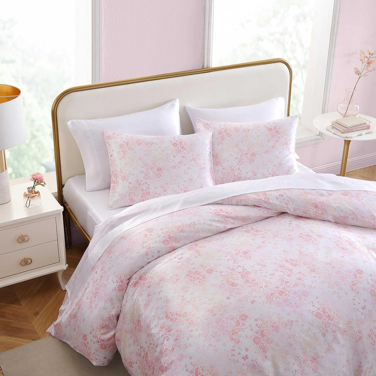 Betsey Johnson Butterfly Garden Satin Pink Duvet Cover Set