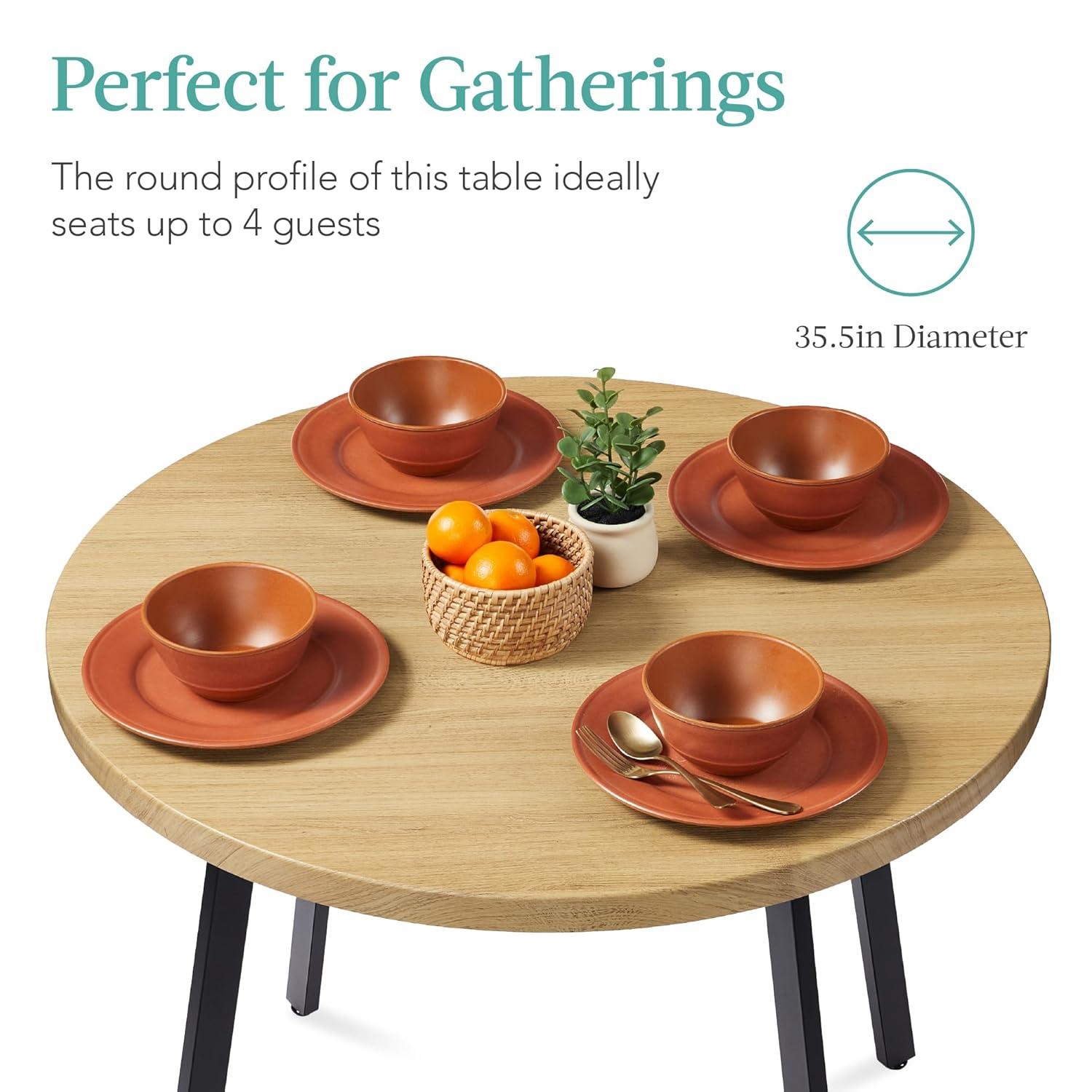 17 Stories  35.5In Mid-Century Modern Round Dining Table W/ Steel Legs, Adjustable Feet -  | Wayfair