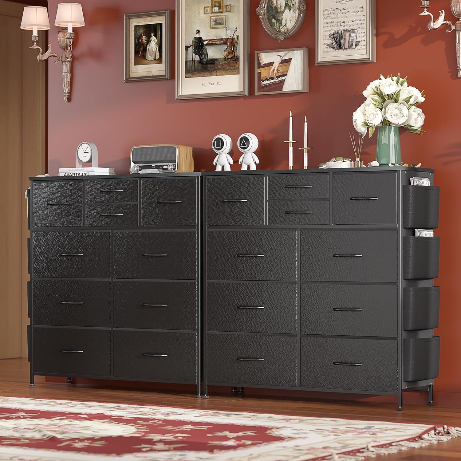 Modern 10-Drawer Fabric Storage Dresser - Tall Chest of Drawers with Steel Frame, Wooden Top, for Bedroom, Closet, Entryway, Black