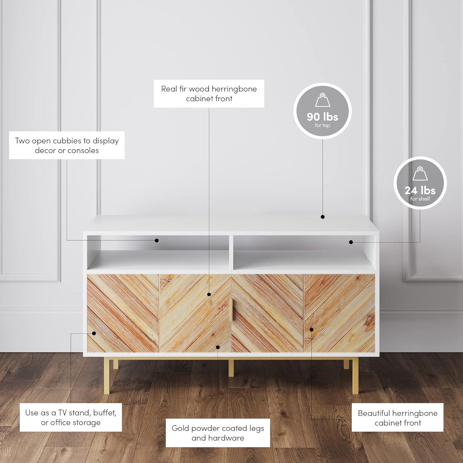 Nathan James Liam Modern Mid-Century TV Stand, Media Console or Entertainment Cabinet with Sliding Doors, Oak