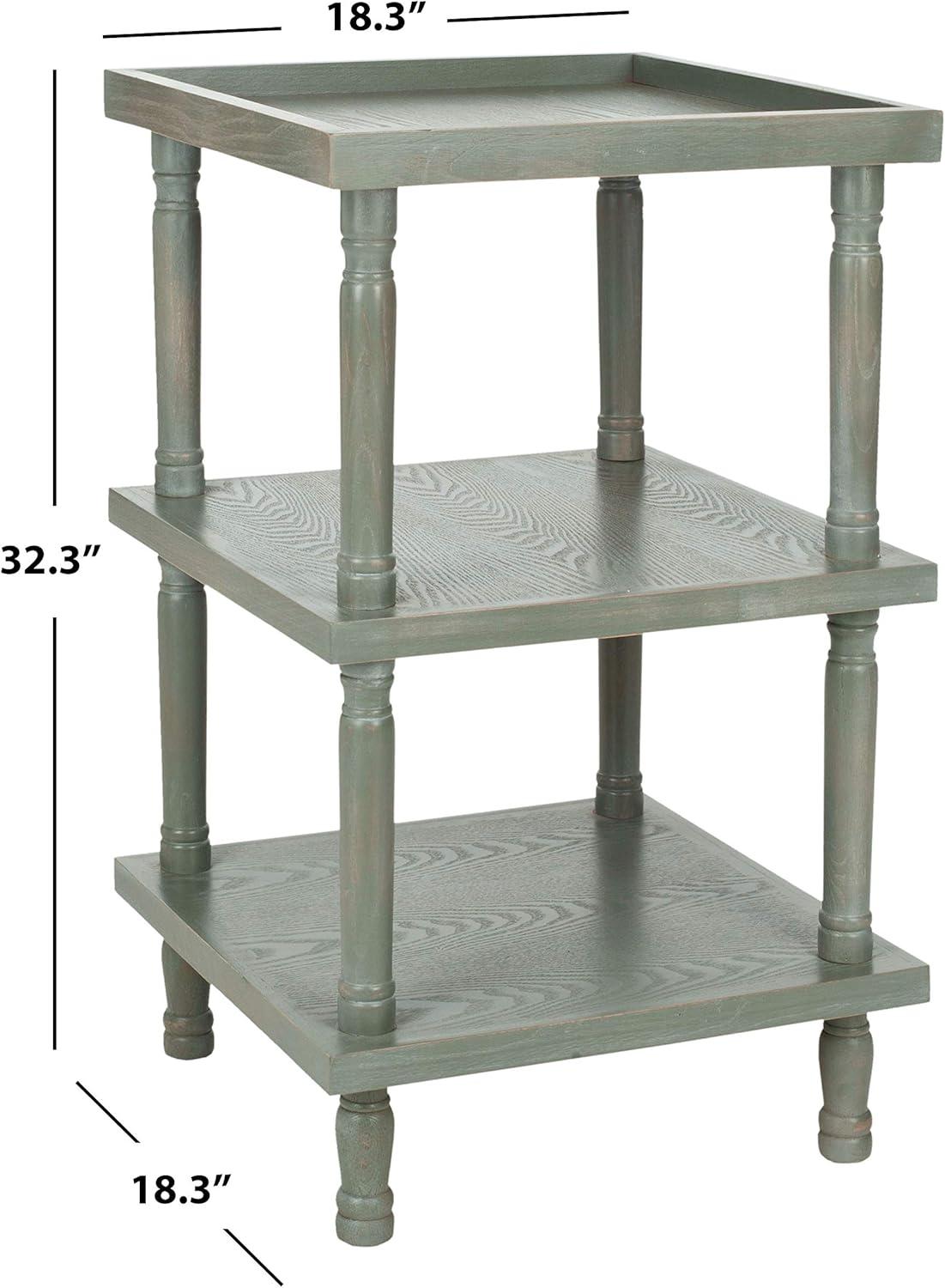 Gray Transitional Square Wood 3-Tier Side Table