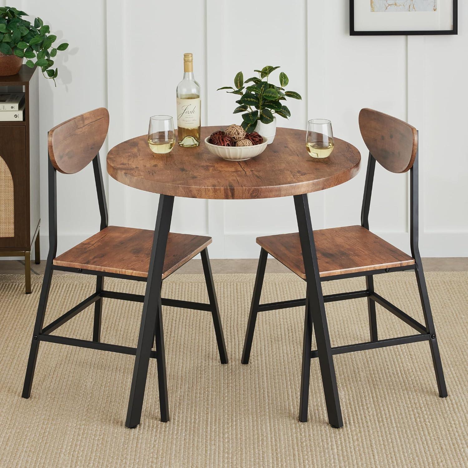 3-Piece Mid-Century Modern Round Dining Set w/ 2 Chairs, Angled Legs