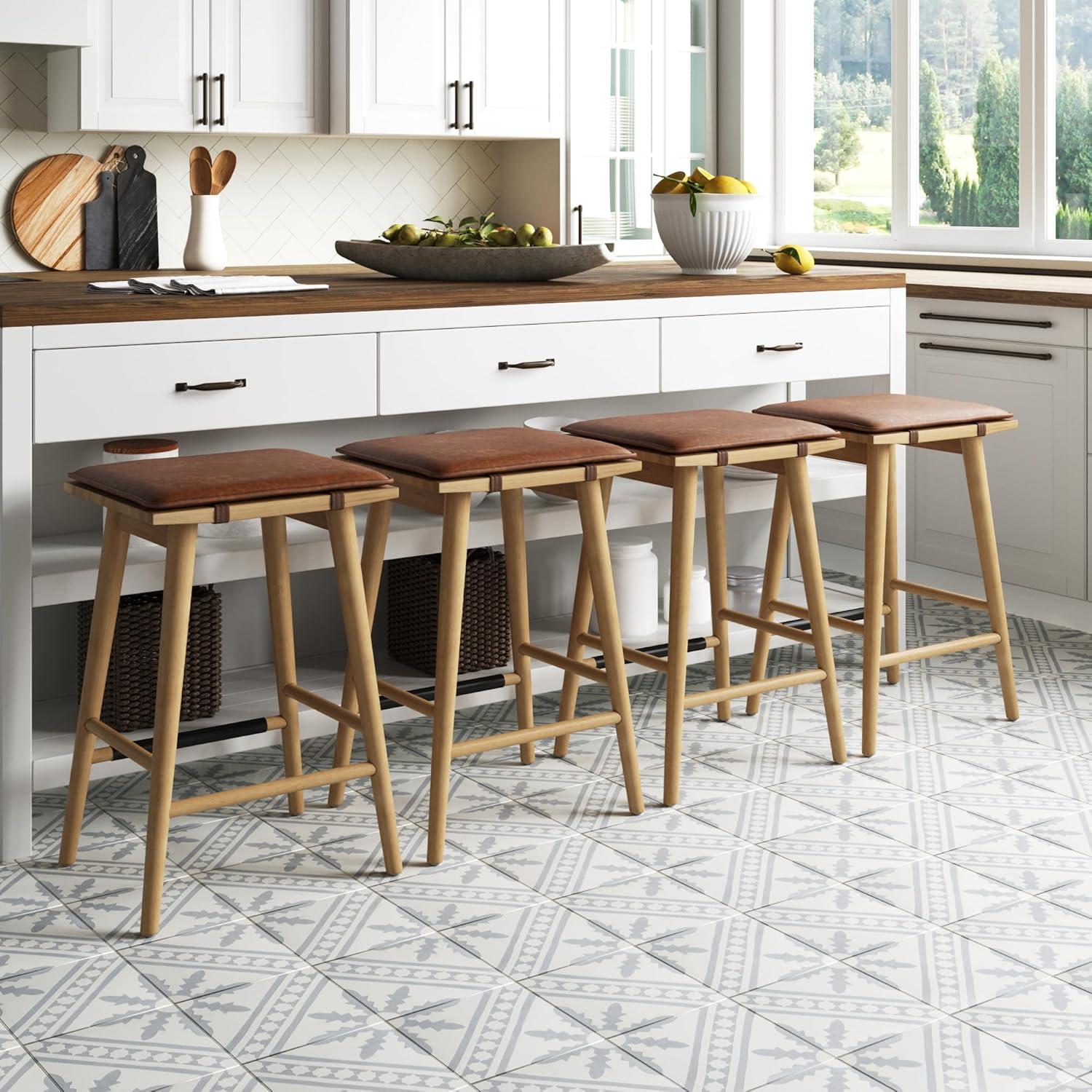 Nathan James Upholstered Counter Stool with Solid Wood Frame (Set of 4)