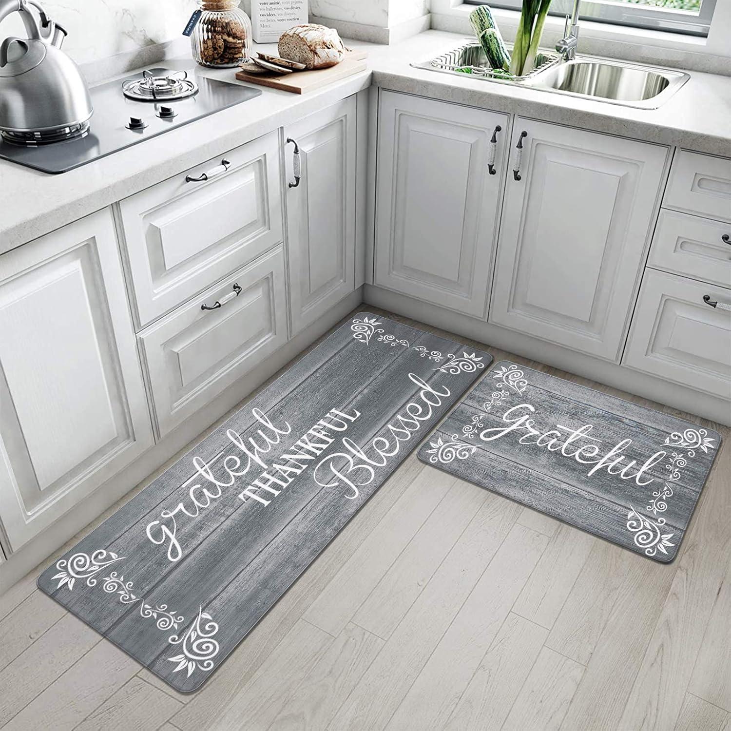 Rosalind Wheeler The Anti Fatigue Kitchen Mat Set of 2 Non Slip Cushioned Kitchen Mats for Floor Waterproof Farmhouse Kitchen Rugs and Mats Set Comfort Standing Desk Mat Carpet