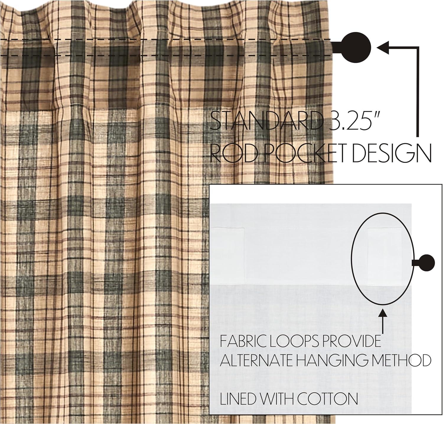 Holms Plaid Cotton Tailored Window Valance in Khaki/ Forest Green/ Russet