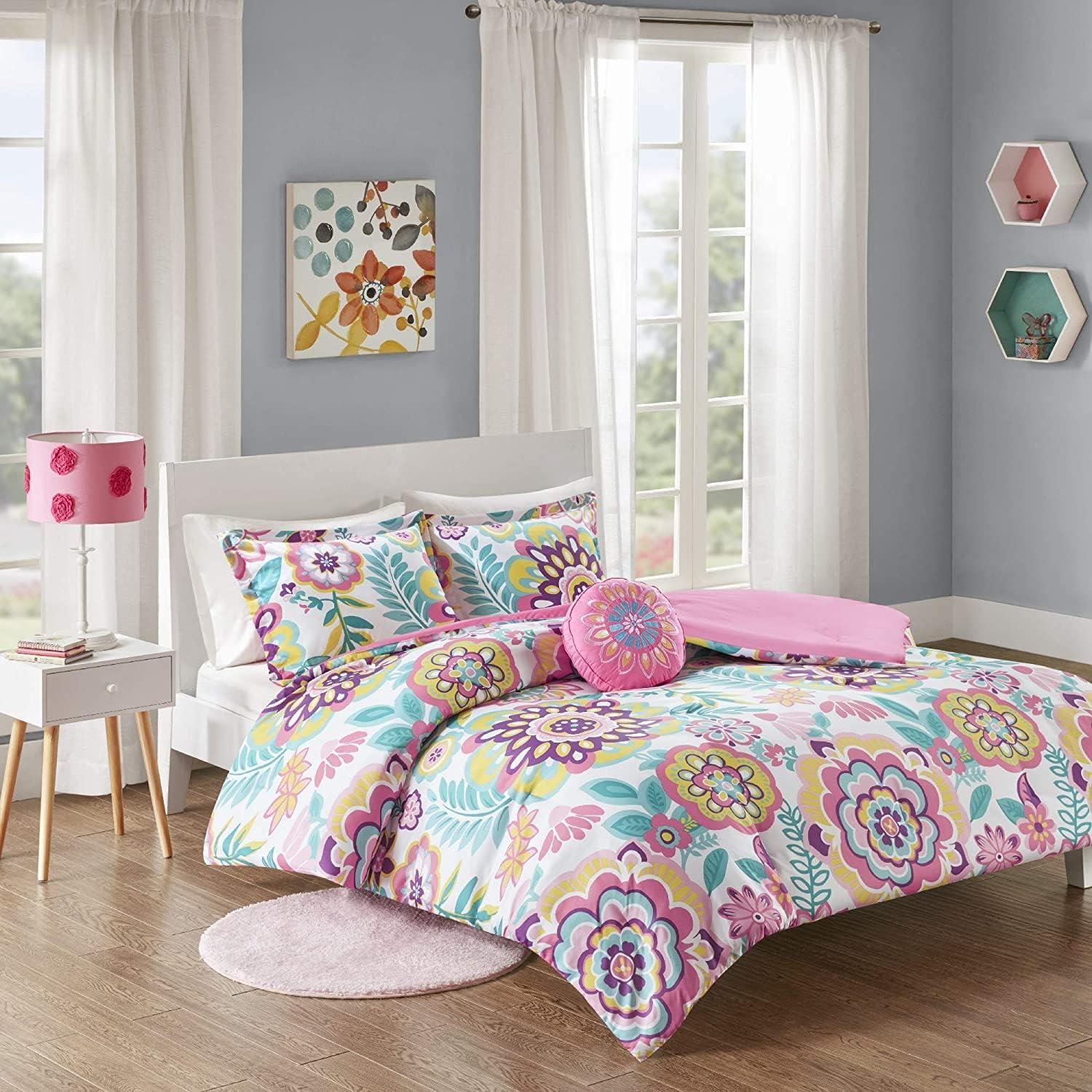 Pink Floral Medallion Twin Microfiber Comforter Set