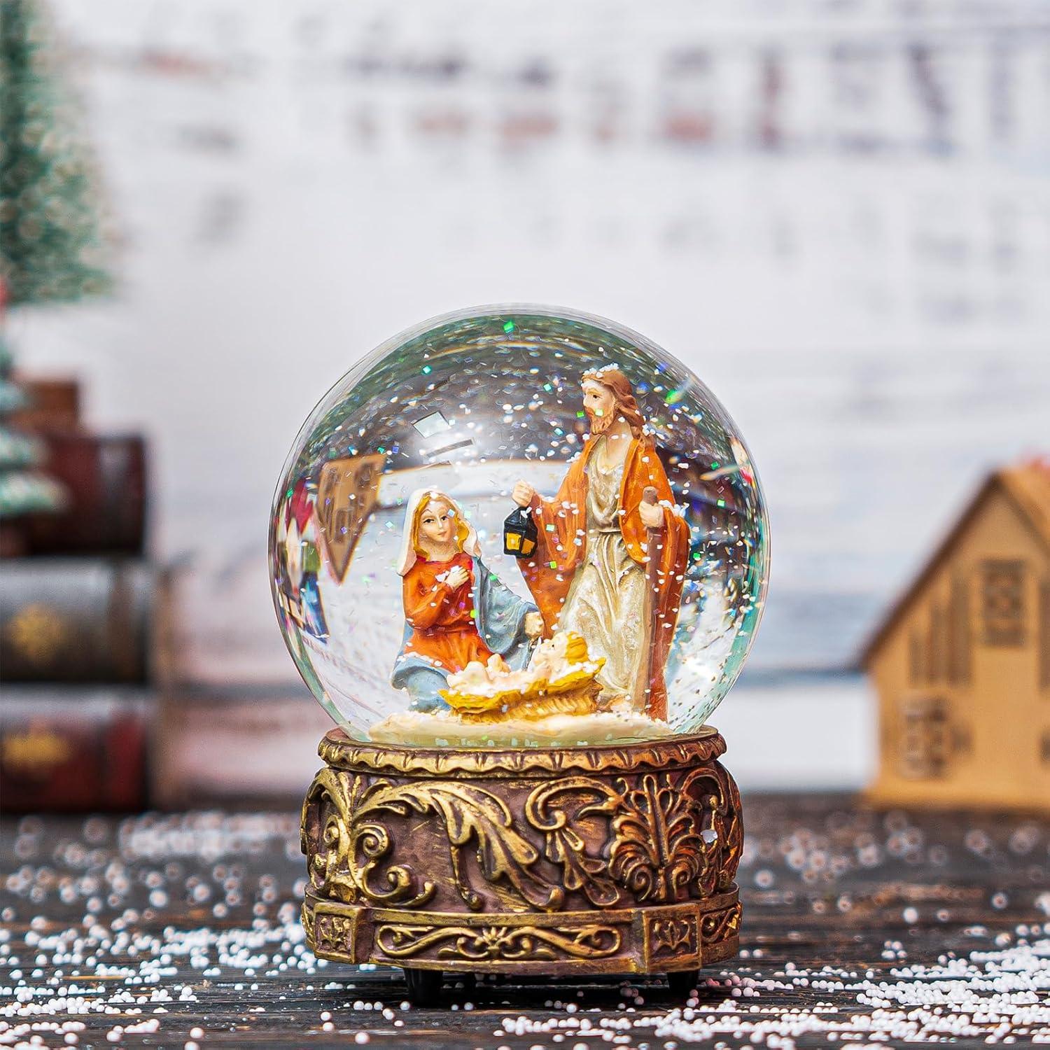 Snow Globes Glitter Water Globe Musical Snow Globe Decoration Plays Silent Night, 100 mm, Nativity