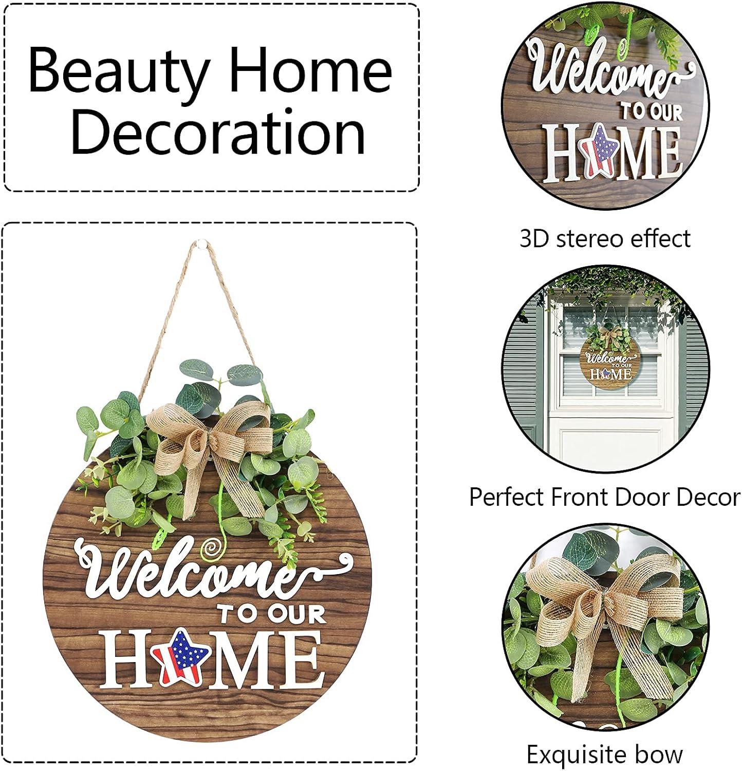RoseCraft Interchangeable Wooden Seasonal White Welcome Sign, Rustic Welcome Front Door Wreaths for Home Wall Porch Decor, for Easter Spring Summer Fall Halloween Christmas All Season Decorations.