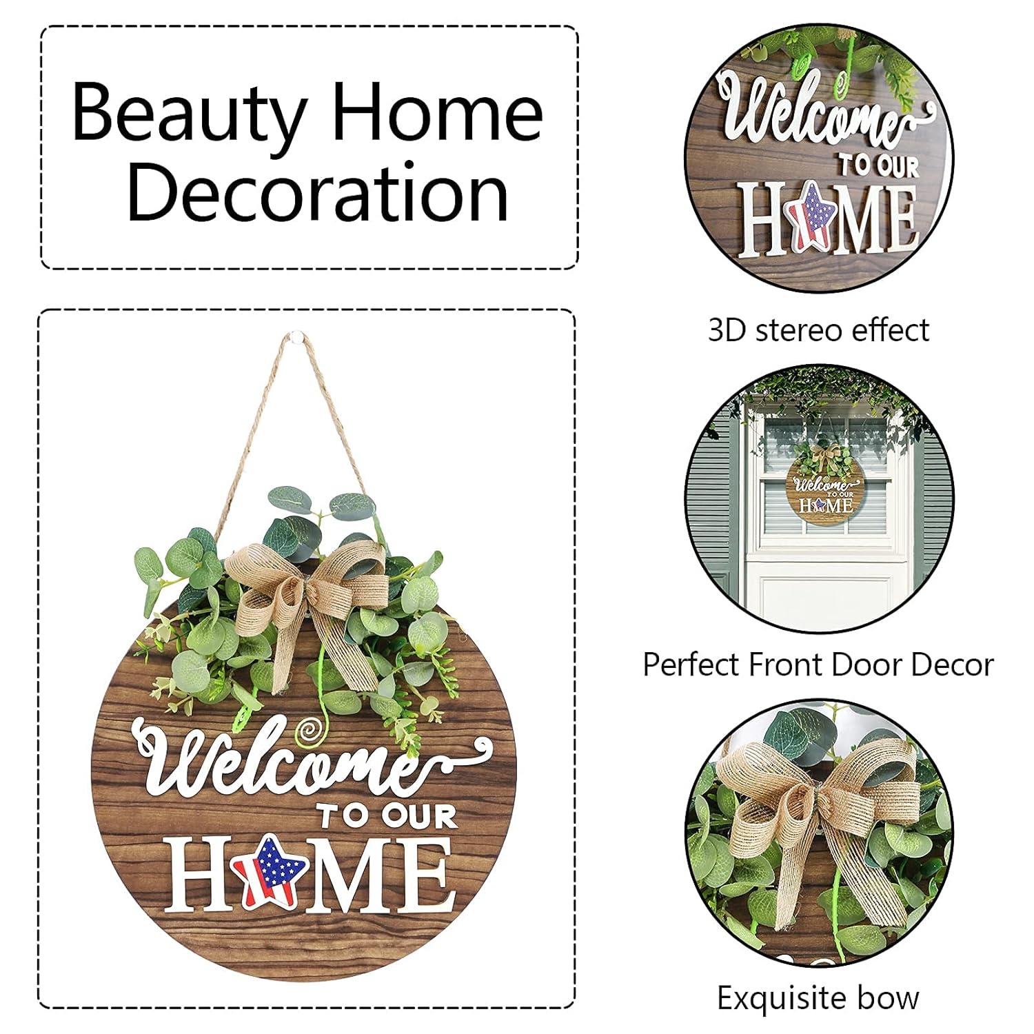 RoseCraft Interchangeable Wooden Seasonal White Welcome Sign, Rustic Welcome Front Door Wreaths for Home Wall Porch Decor, for Easter Spring Summer Fall Halloween Christmas All Season Decorations.