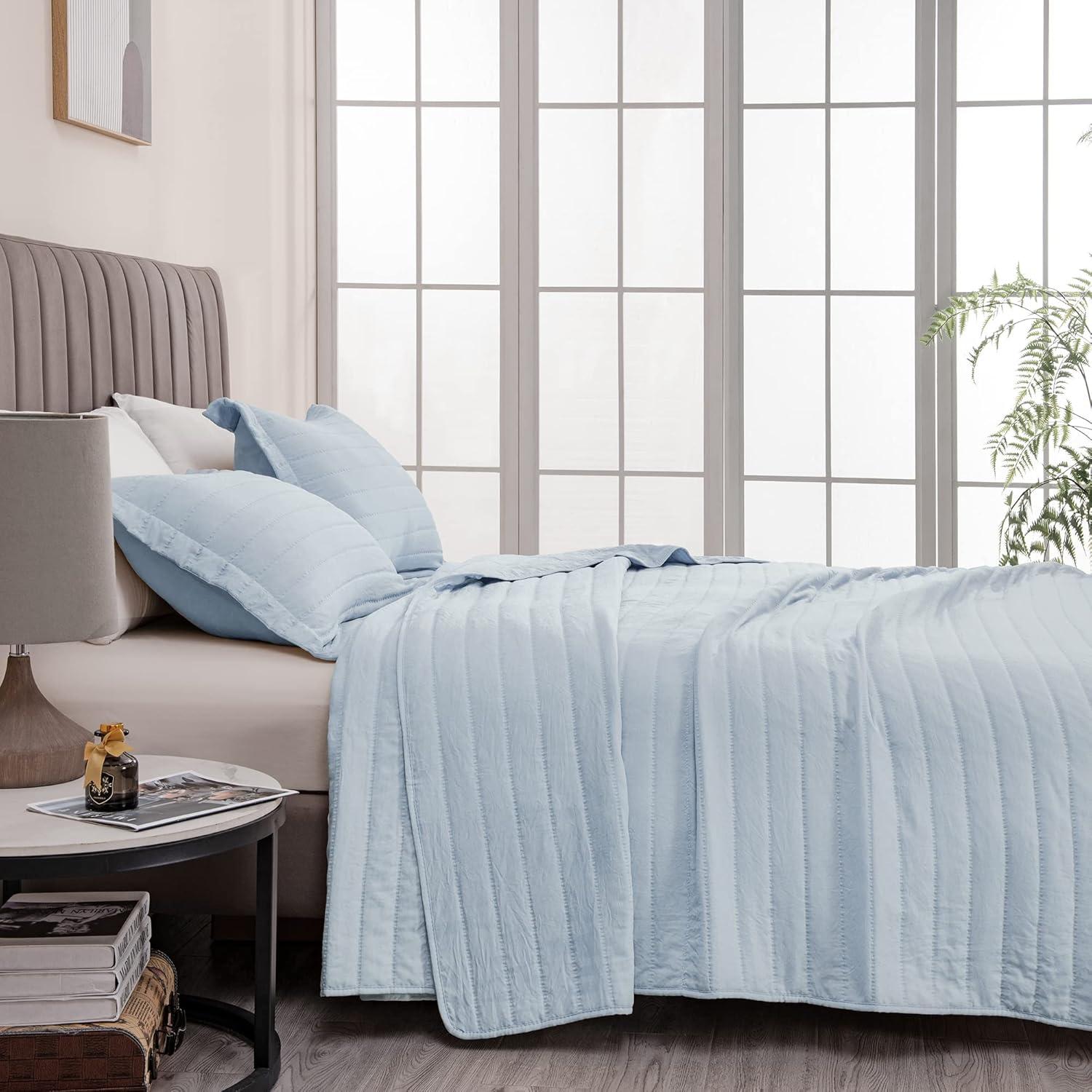 FreshFolds Solid Stitched Microfiber Quilt Set with Shams