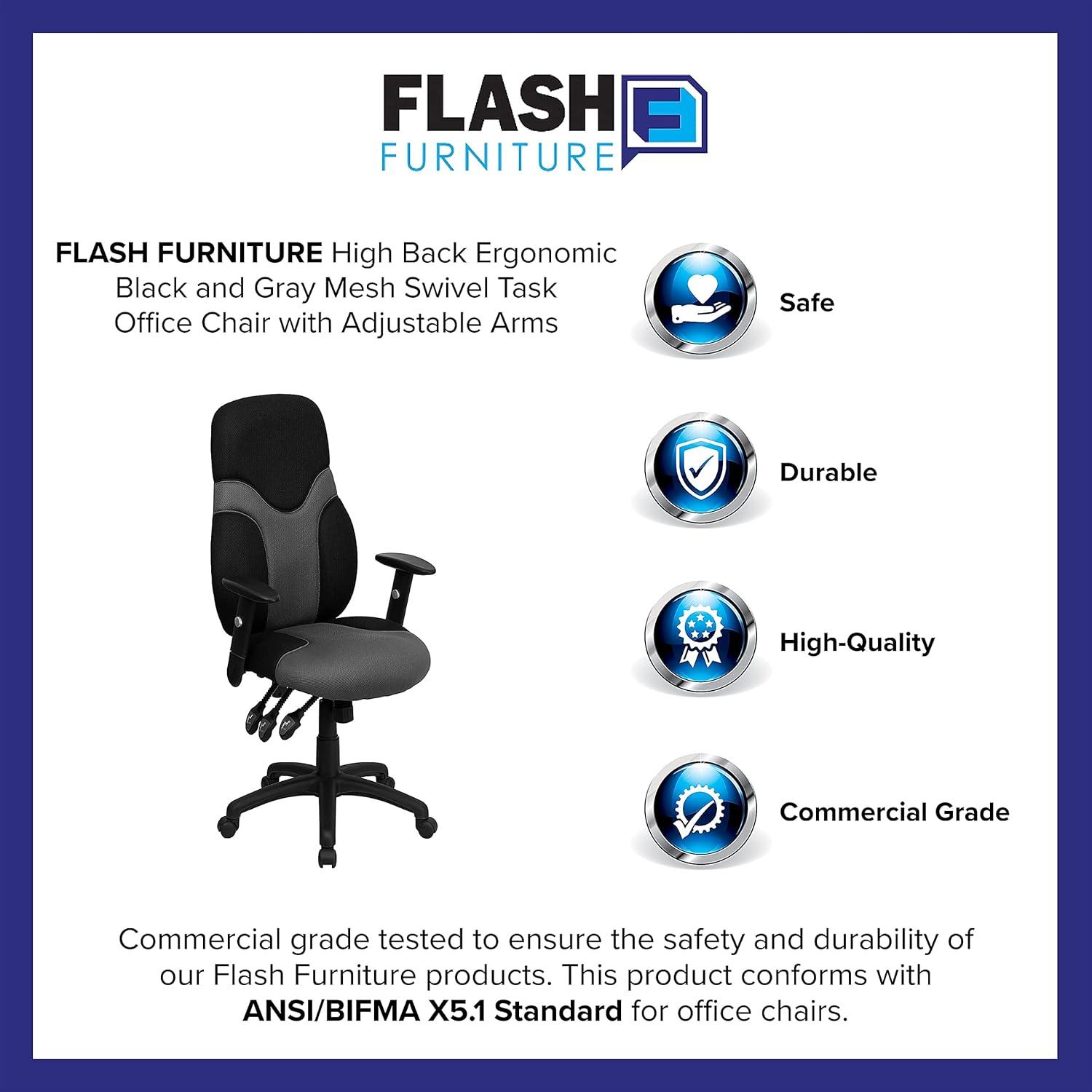 Flash Furniture Abbott High Back Ergonomic Black and Gray Mesh Swivel Task Office Chair with Adjustable Arms