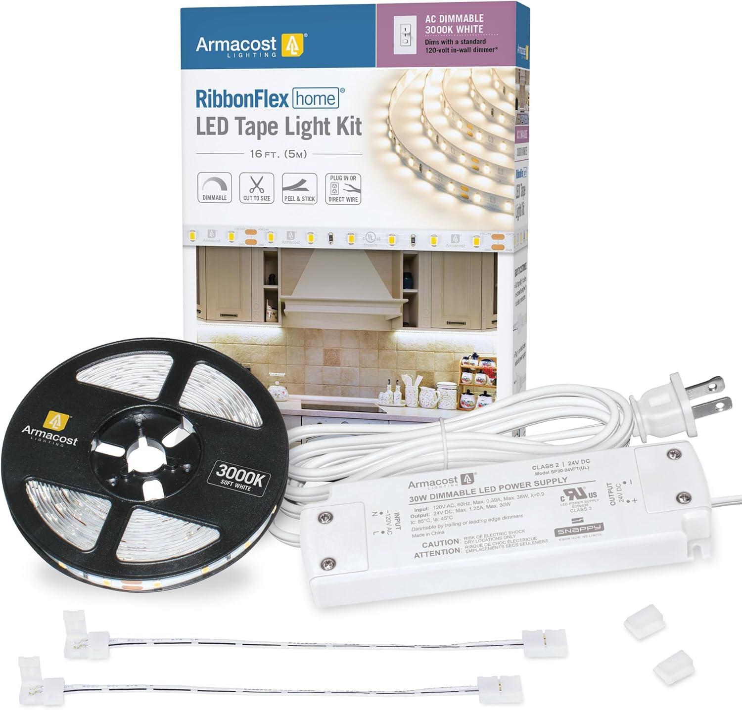 Armacost Lighting 421502 LED Tape Light Kit, 16 ft, 3000K (AC Dimmable)