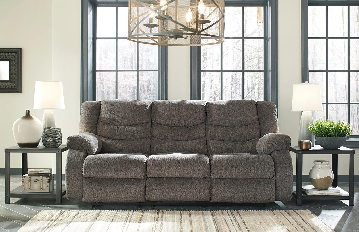 Gray Fabric Manual Reclining Sofa with Pillow-top Arms