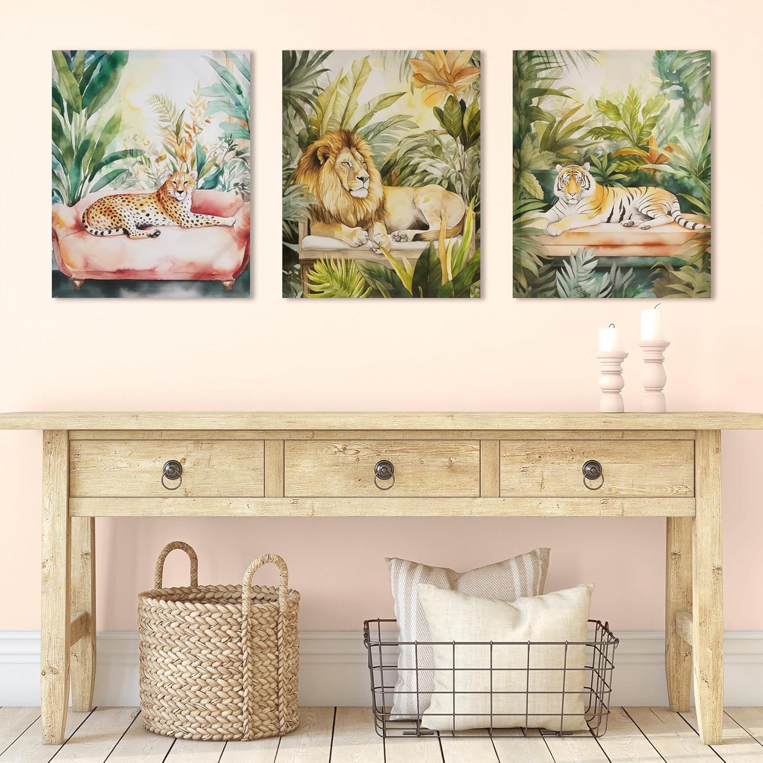 Madison Park 16"x20" Jungle Wild Regal Lion Print Canvas Natural Wall Art Lion Green