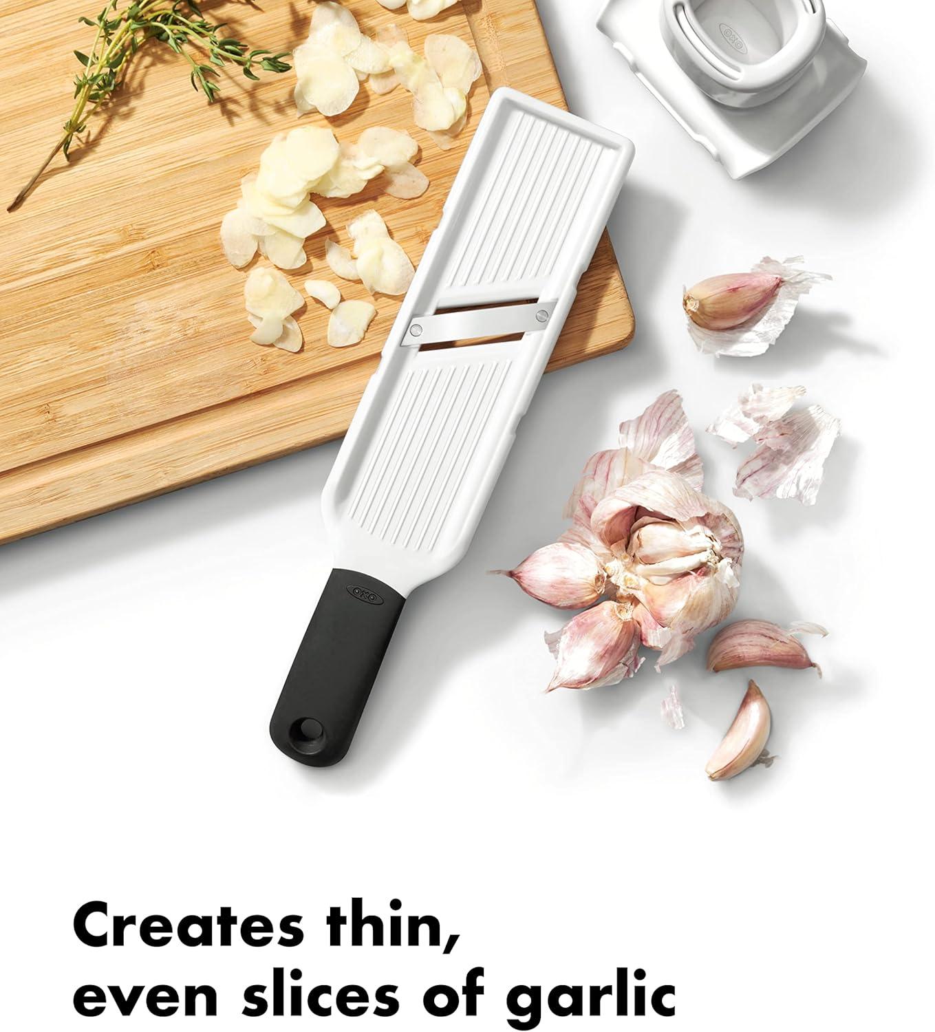 White and Black Manual Garlic Slicer with Stainless Steel Blade