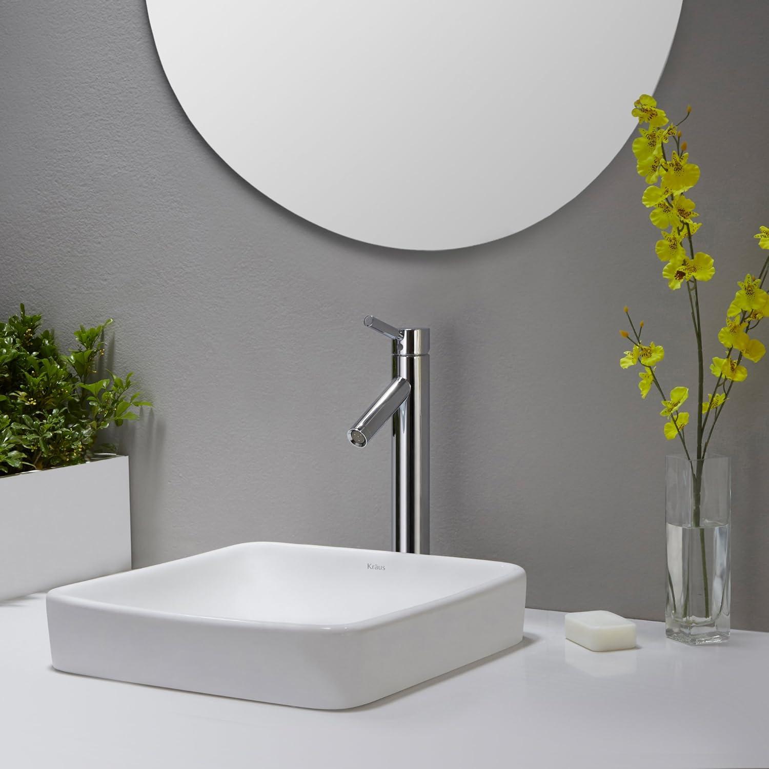 Elavo Ceramic Square Drop-In Bathroom Sink with Overflow