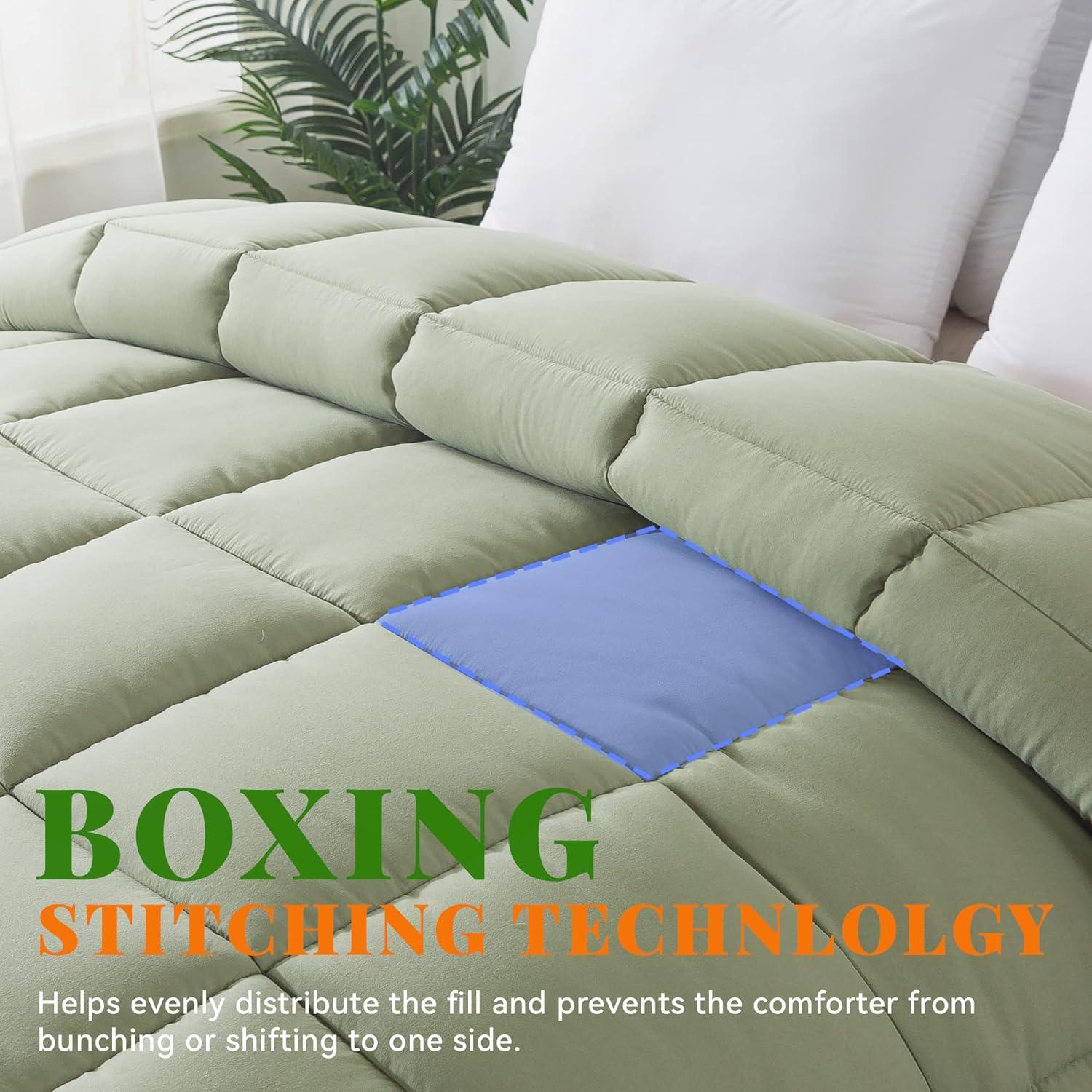 JUSTLET Luxury Solid Down Alternative Machine Washable Sage Green Comforters, Full