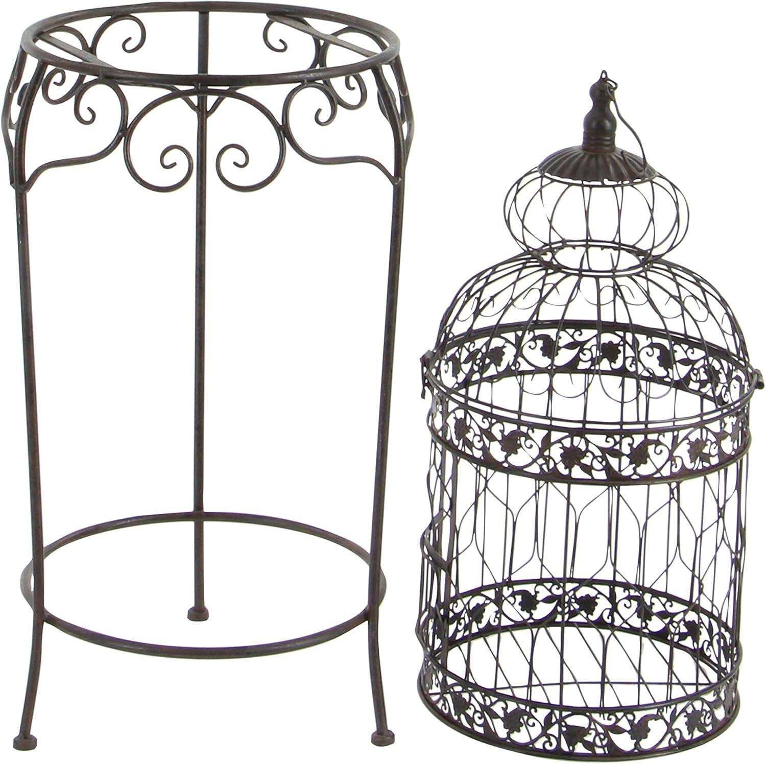 Victorian Black Metal Birdcage with Stand and Hook