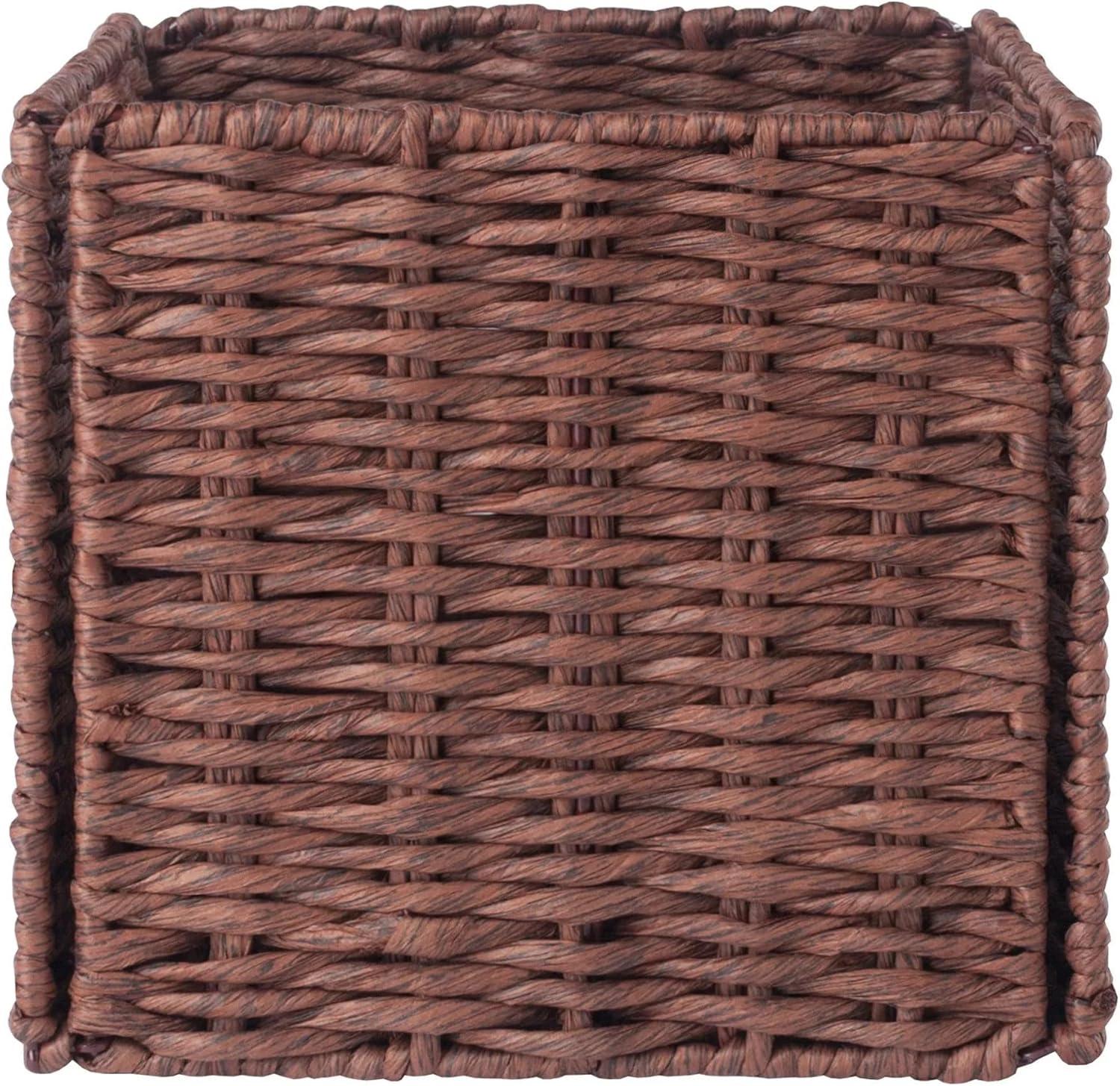 3pc Tessa Woven Rope 2 Small and 1 Large Basket Set Walnut - Winsome: Rectangular Storage Organizer, Spot Clean