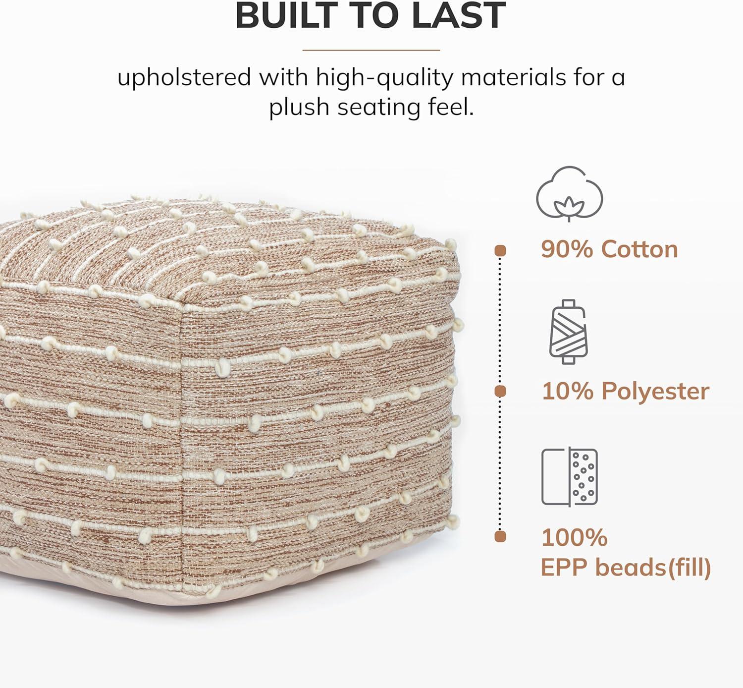 Penelope Pouf Ottoman Brown/Ivory - Anji Mountain: Cotton Blend, No Assembly, Fair Trade Certified