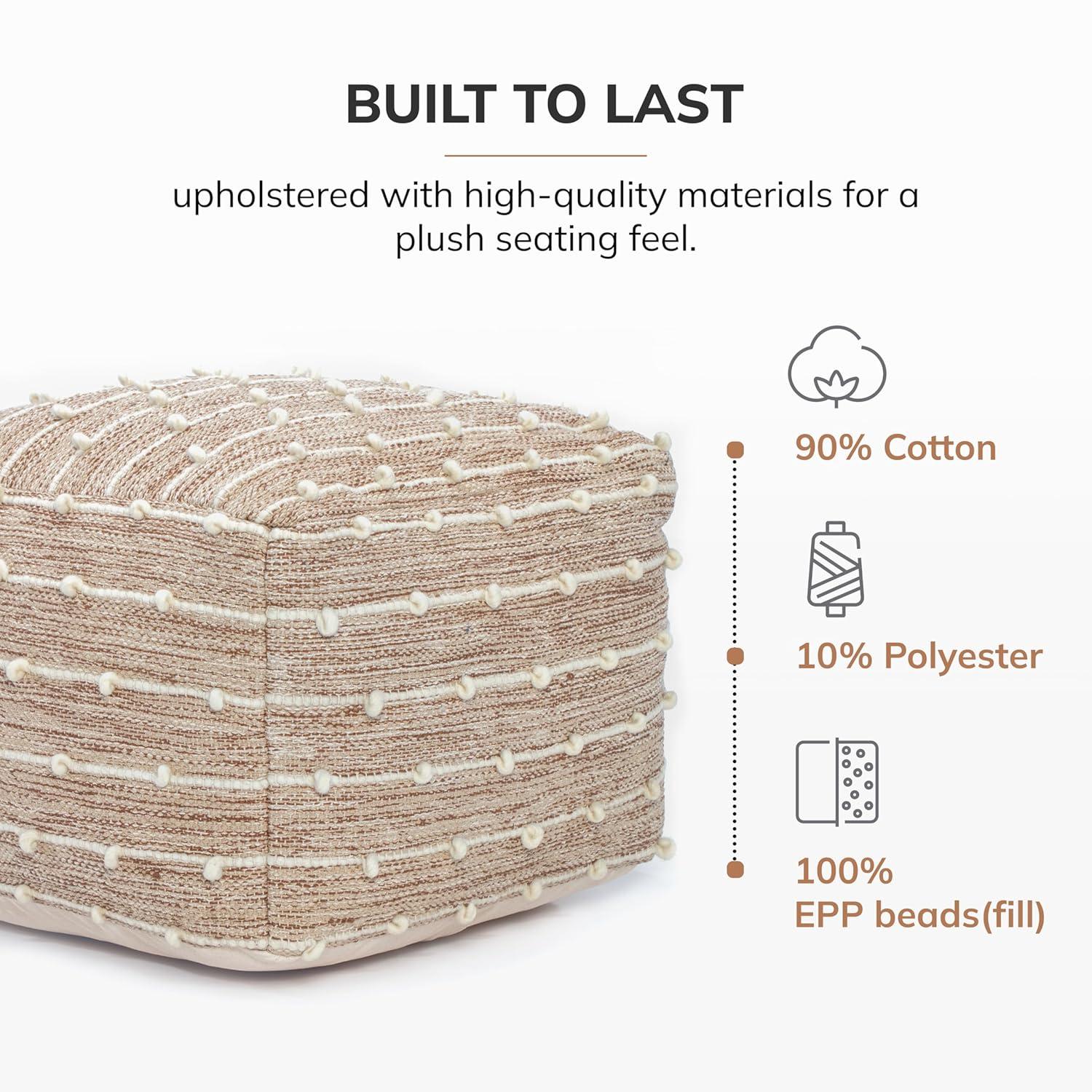 Penelope Pouf Ottoman Brown/Ivory - Anji Mountain: Cotton Blend, No Assembly, Fair Trade Certified