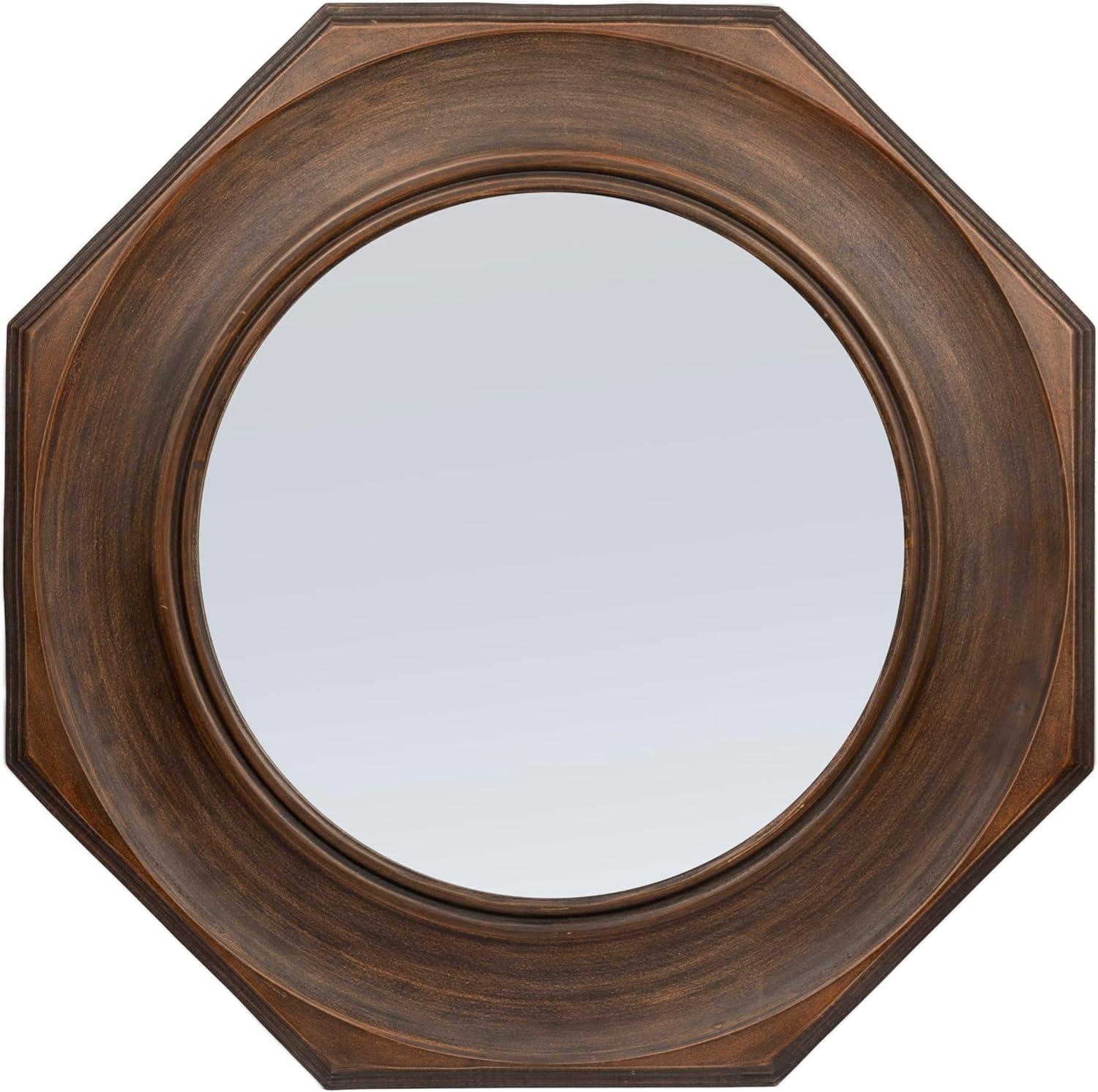 Storied Home Hexagonal Carved Wood Framed Wall Mirror