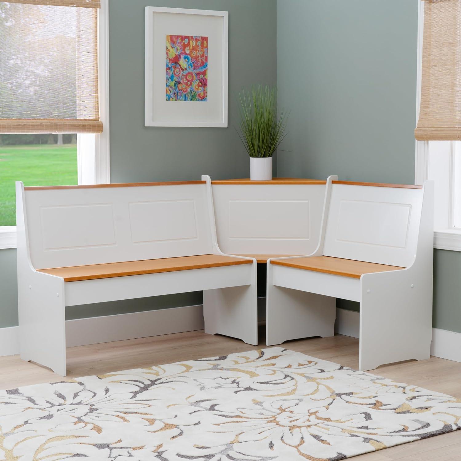 5pc Ardmore Breakfast Storage Corner Nook Dining Set Wood/White/Natural - Linon: Chic Farmhouse Style, Seats 6