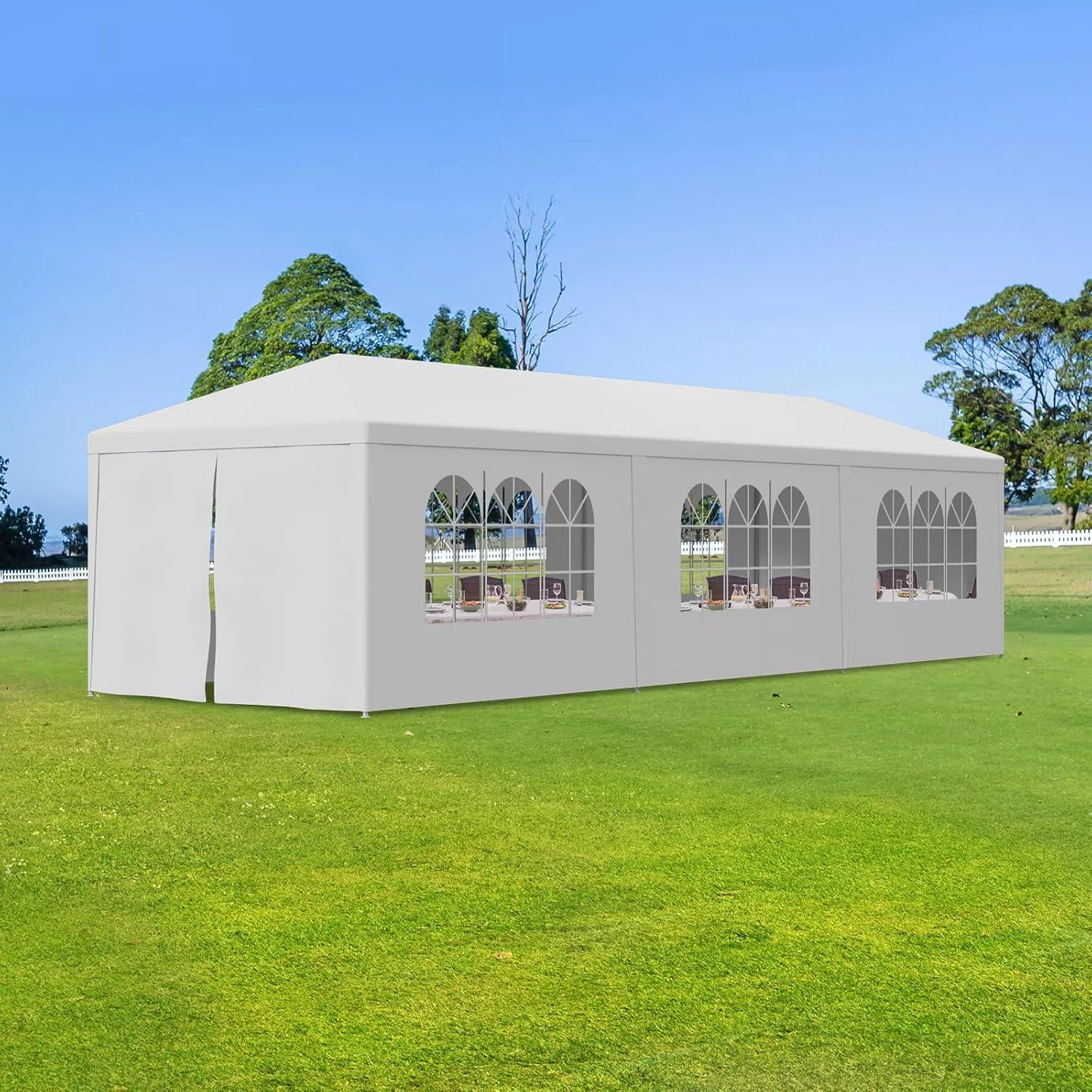 10'x30' Outdoor Party Tent with 8 Removable Sidewalls, Waterproof Canopy Patio Wedding Gazebo, White