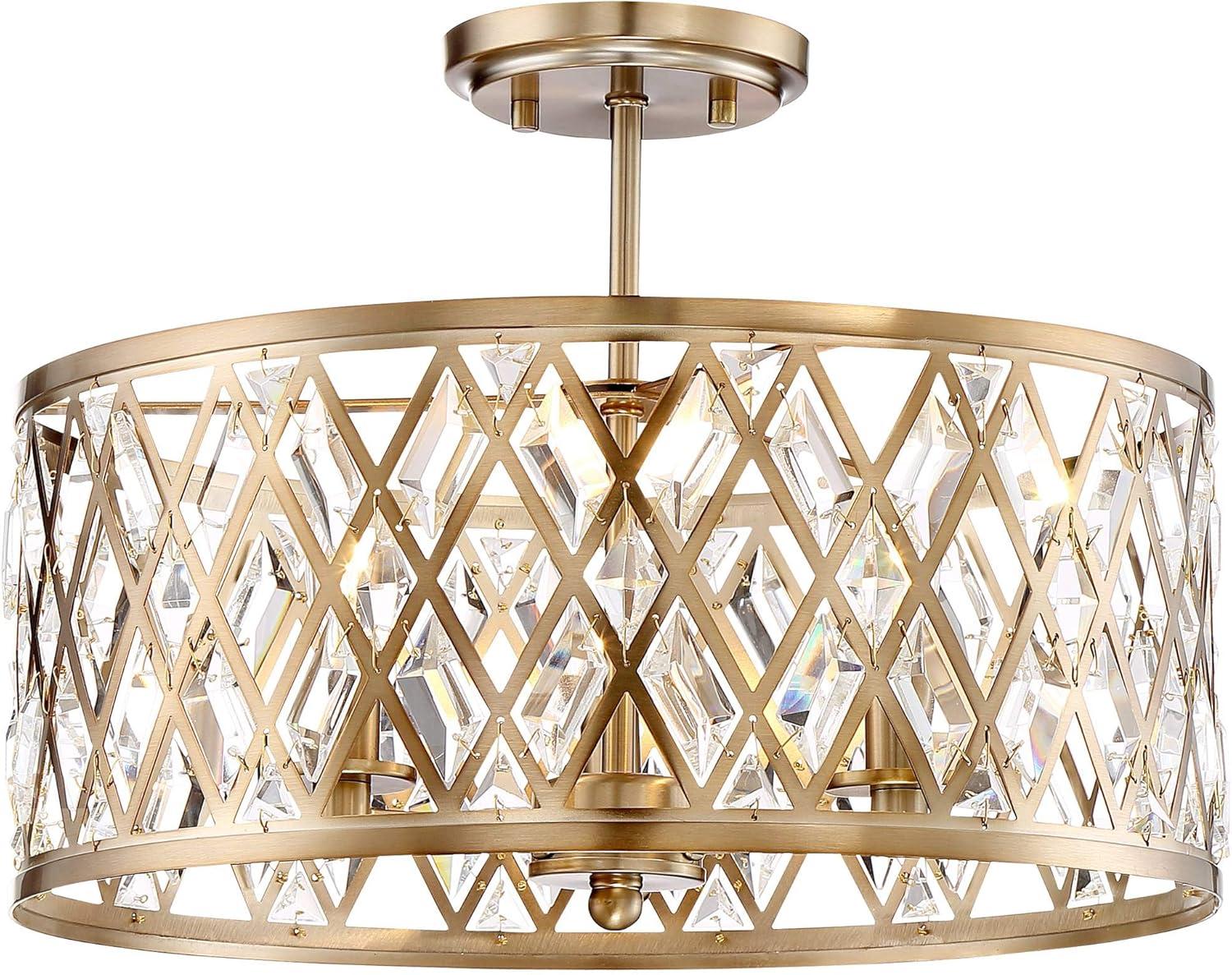 Possini Euro Design Tanz Modern Ceiling Light Semi Flush Mount Fixture 16 1/2" Wide Satin Brass 3-Light Clear Glass Crystal for Bedroom Kitchen House