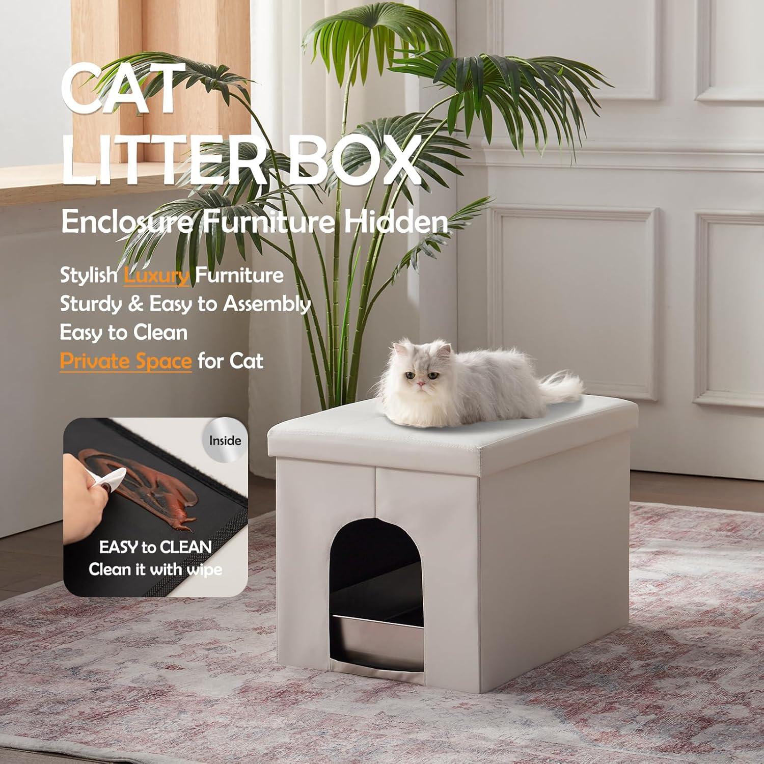 MEEXPAWS Cat Litter Box Enclosure Furniture Hidden, Cat Washroom Bench Storage Cabinet Small 19.7'' x 19.7'' x 19.7''| Dog Proof | Waterproof Inside | Easy Clean | Easy Assembly | Odor Control(Grey)