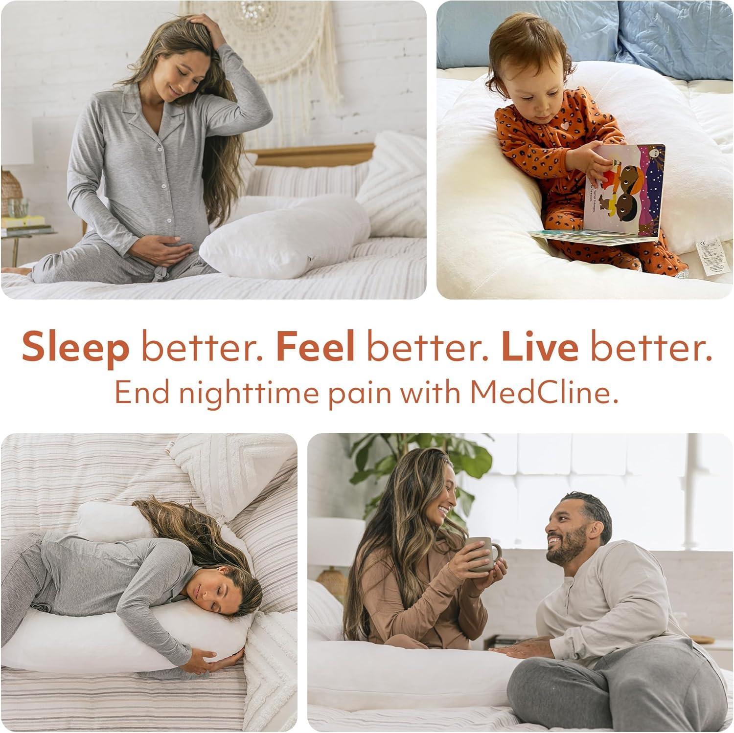 MedCline Therapeutic Full Body Pillow - Pillow for Side Sleepers - Shredded Memory Foam - Medium / Large - 5'2" & Above