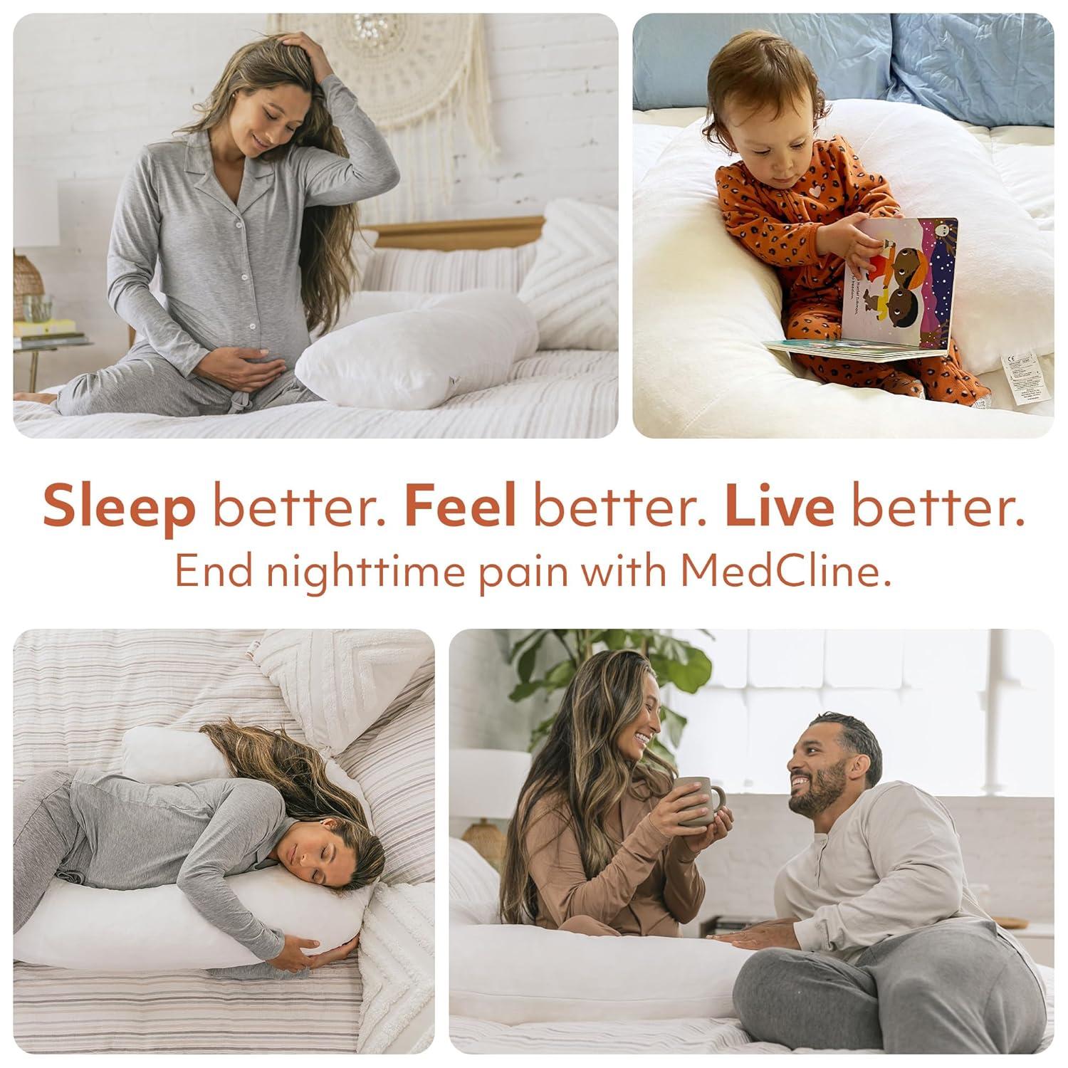 MedCline Therapeutic Full Body Pillow - Pillow for Side Sleepers - Shredded Memory Foam - Medium / Large - 5'2" & Above
