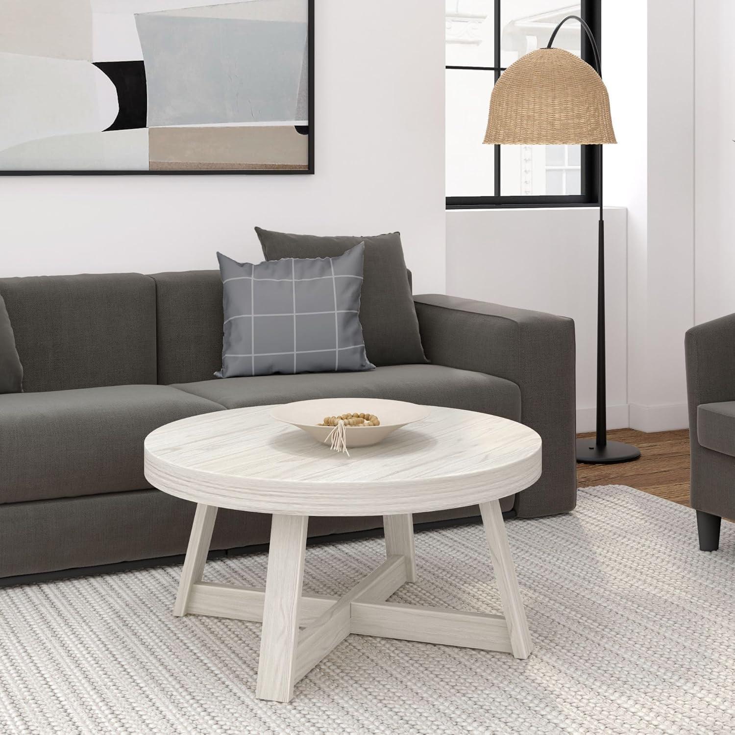 Plank+Beam Classic Solid Wood Round Coffee Table, 36" Farmhouse Table for Living Room