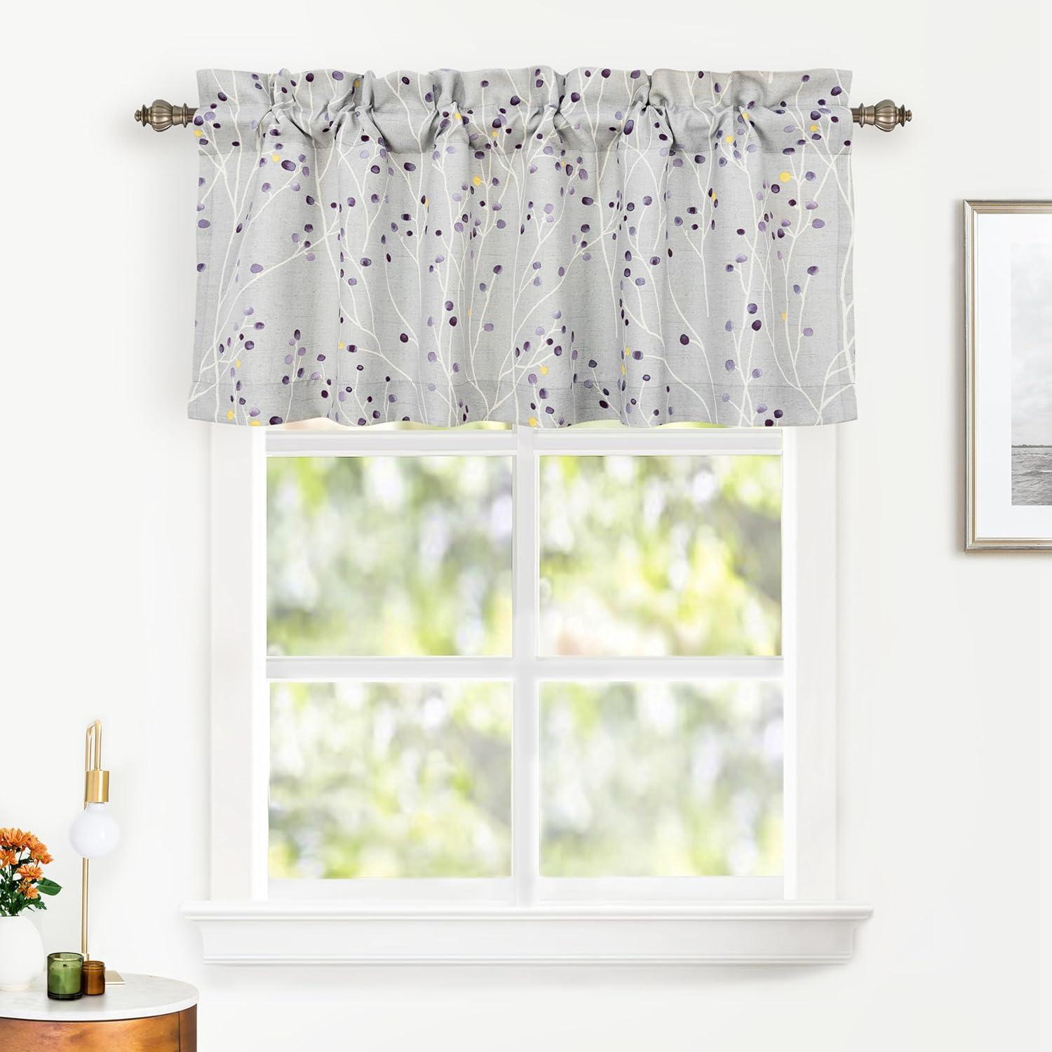 DriftAway Harper Floral Pattern Window Treatment Valance, Rod Pocket, 50"x18"+2" Header (Levender/Gray)