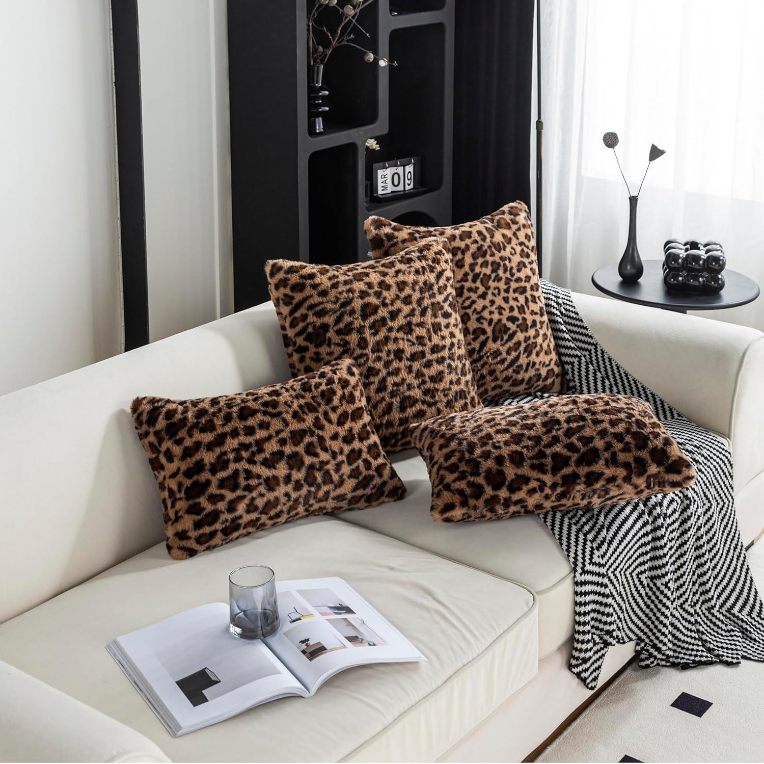 Classic Brown Leopard Print 20" x 20" Throw Pillow Covers Set