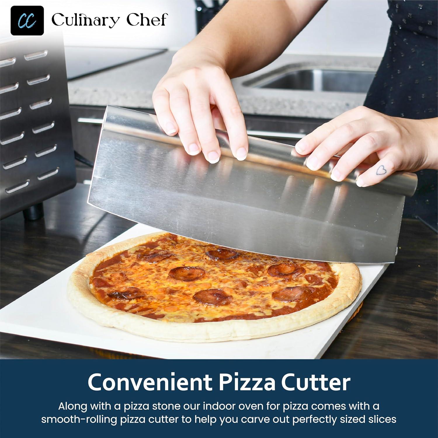 Culinary Chef Culinary Chef Indoor Pizza Oven, Temperature Control, Bonus Artisanal Cutter, Removable Stone, SS