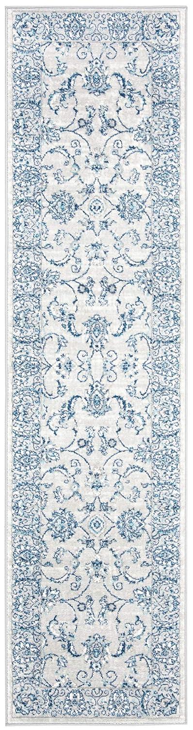 SAFAVIEH Brentwood Deirdre Floral Bordered Runner Rug, 2' x 6', Light Grey/Blue