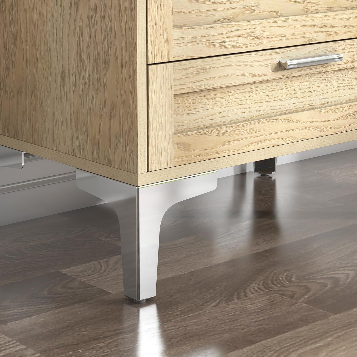 WiberWi Night Stand 3 Drawer Nightstand Dressers for Bedroom Mid-Century Modern Couch Side End Table for Living Room Wood Bedside Table with Drawers&Polished Silver Legs,Light Walnut